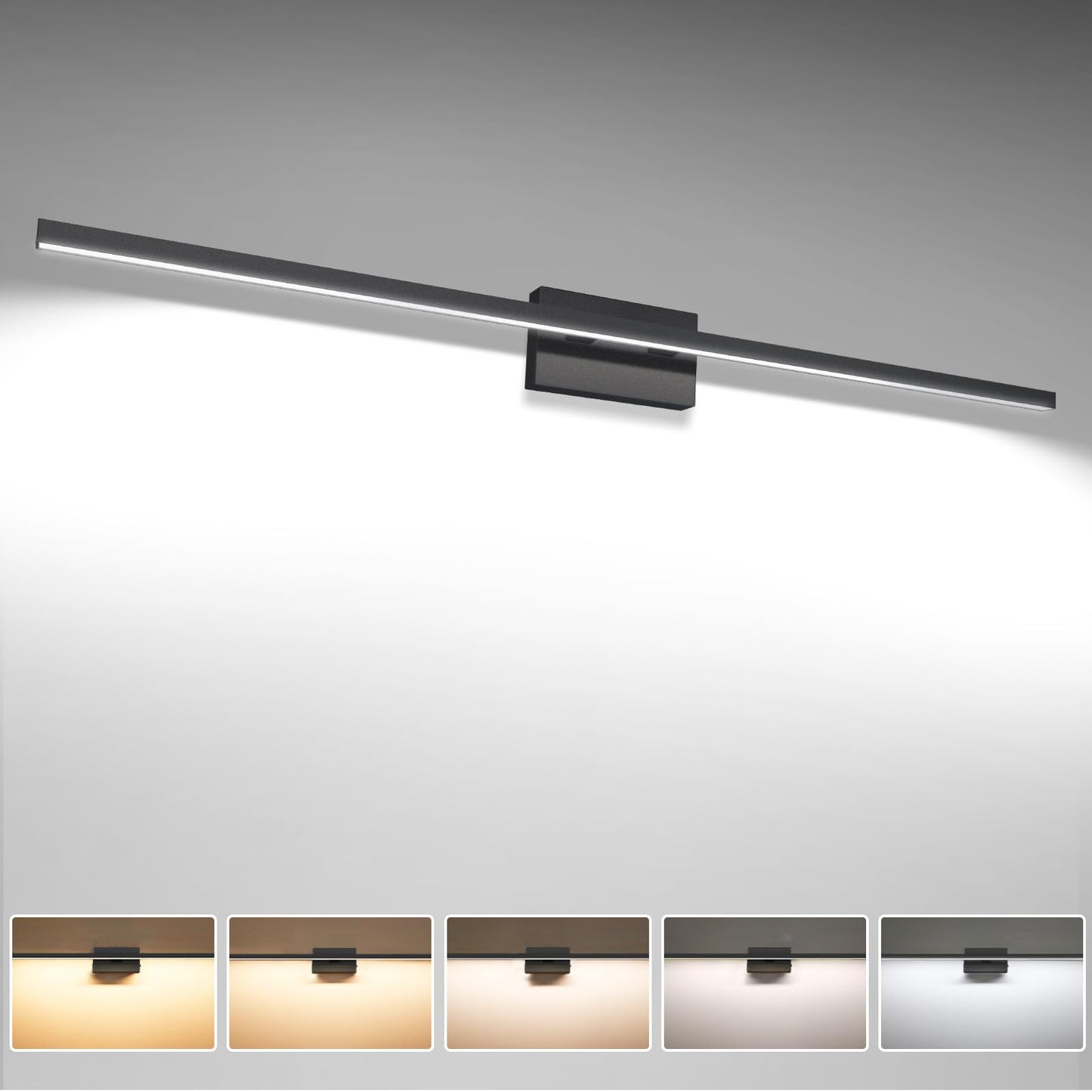 VOLISUN Modern Bathroom Vanity Light 15.7 inch, 12W Dimmable 5CCT Led Bathroom Light Fixture Over Mirror, Black Bar Vanity Light for Bathroom Mirror Restroom-ETL Certificated