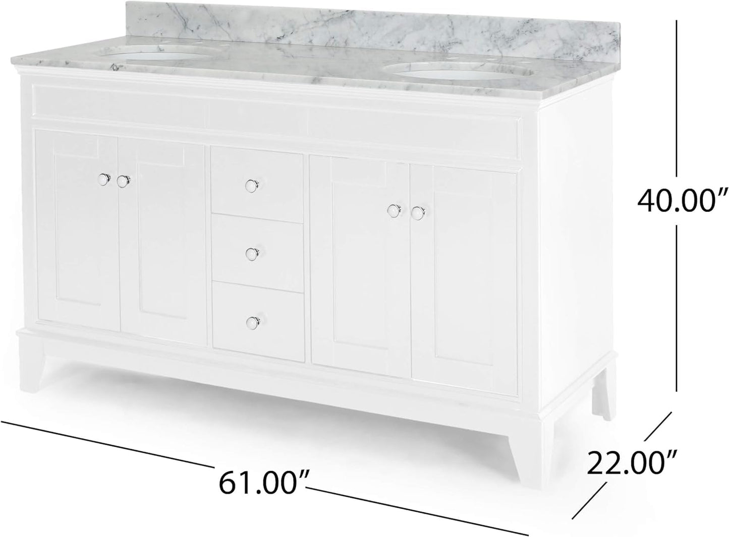 LUMISOL 72" Double Sink Bathroom Vanity with Marble Top, Solid Wood Bathroom Vanity with 3 Drawers and 4 Doors, Italian Carrara Bathroom Vanities with Double Ceramic Sink Set & Backsplash, White