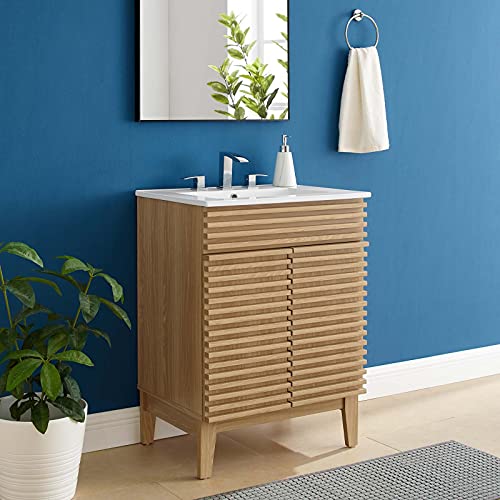 Modway Render 48" Double Sink Bathroom Vanity Cabinet in Walnut White