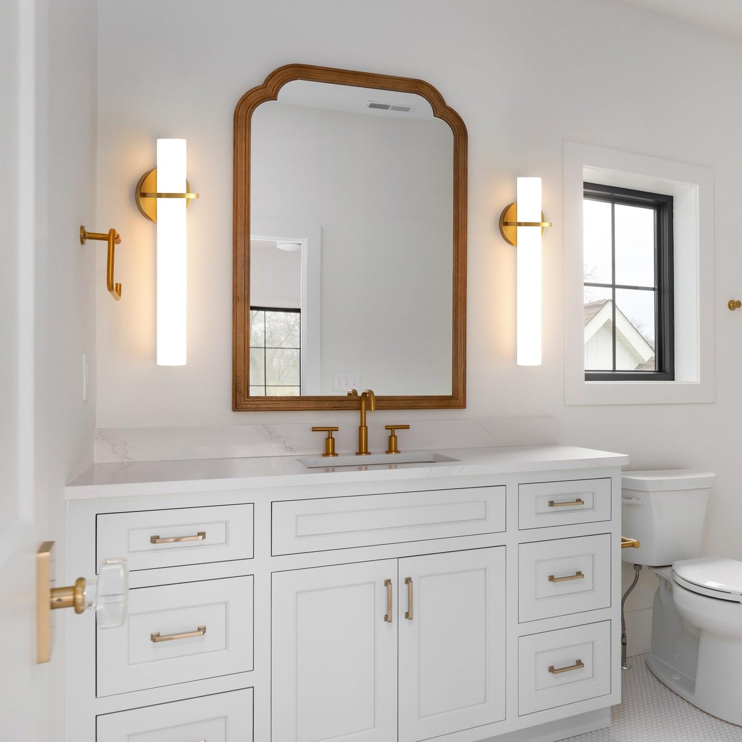 Gold Wall Sconces Set of Two - Dimmable Modern Sconces Wall Lighting 18W 3000K Led Wall Lights Acrylic Lampshade Hardwired Wall Light Fixtures for Living Room Bedroom Bathroom Hallway 18inch
