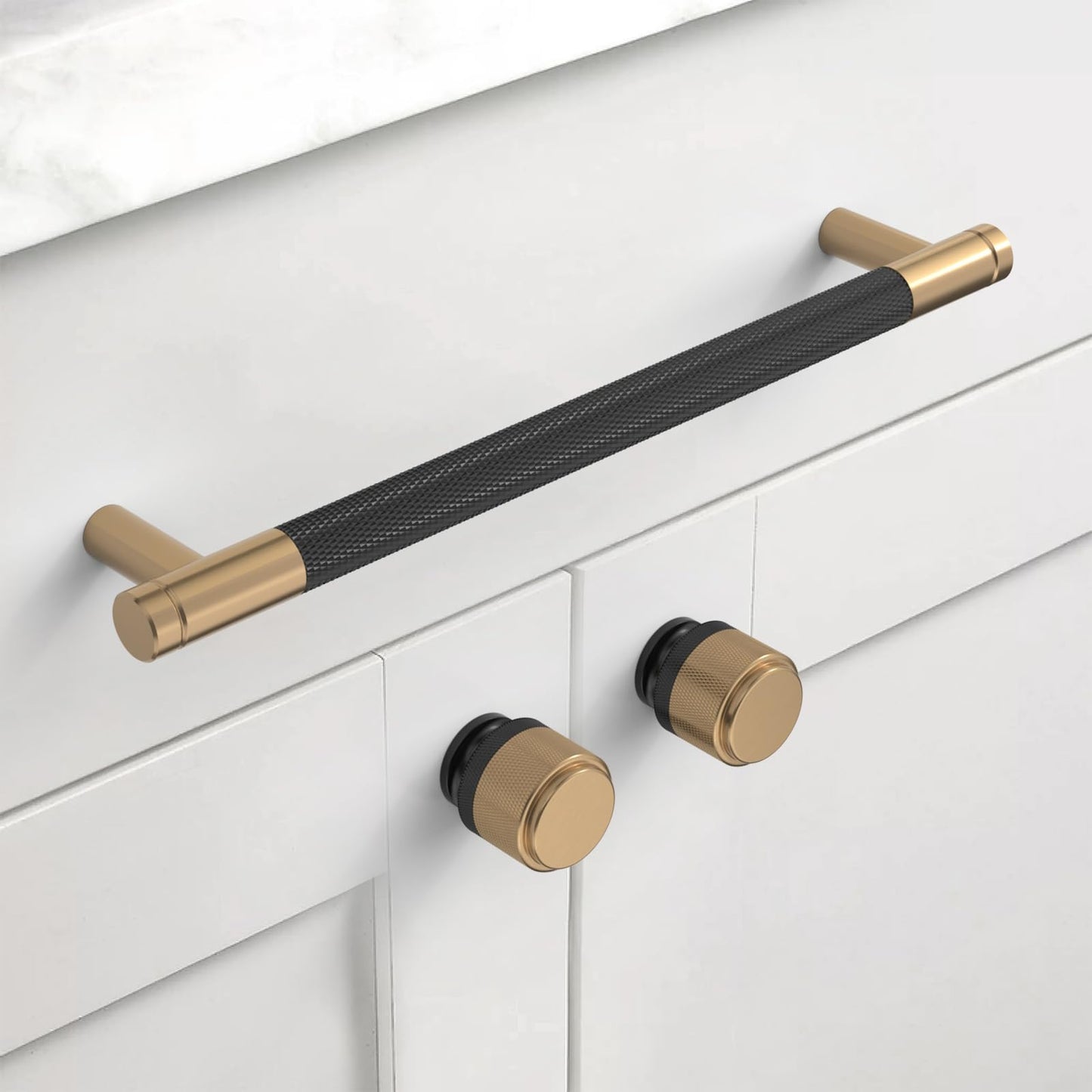 10 Pack 1"(25mm) Champagne Bronze and Matte Black Knurled Cabinet Knobs for Dresser Kitchen Knobs for Cabinets Single Hole Cabinet Pulls Hardware