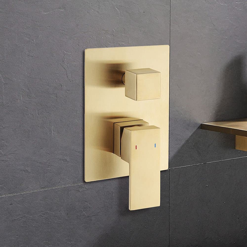 Wall Mounted Tub Faucet Set with Handheld Shower Modern Single Handle Waterfall Spout Tub Filler Solid Brass in Brushed Gold