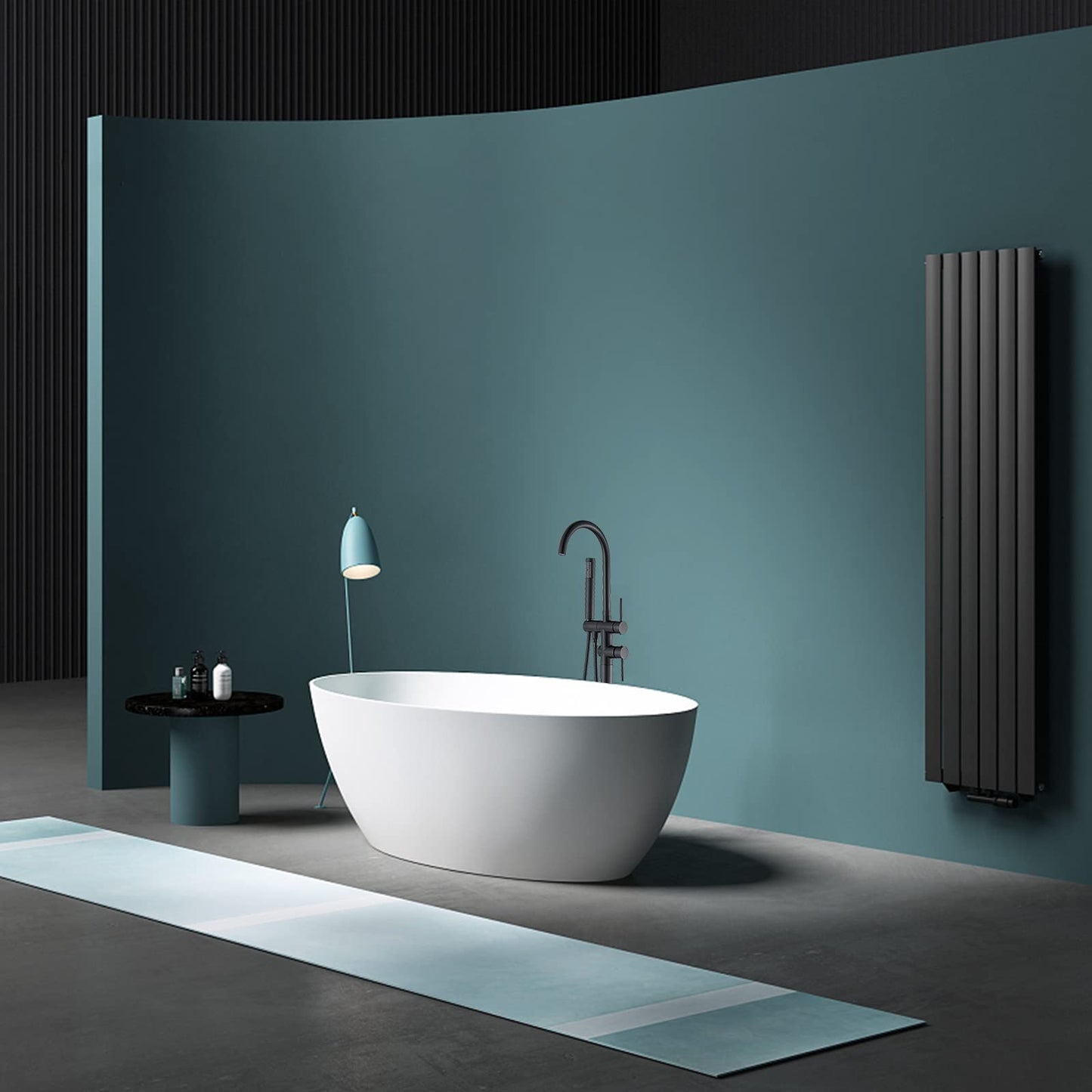 YAGATAP Freestanding Bathtub Faucet Floor Mount Tub Filler Matte Black High Flow Shower Faucets with Handheld Shower Mixer Taps Swivel Spout