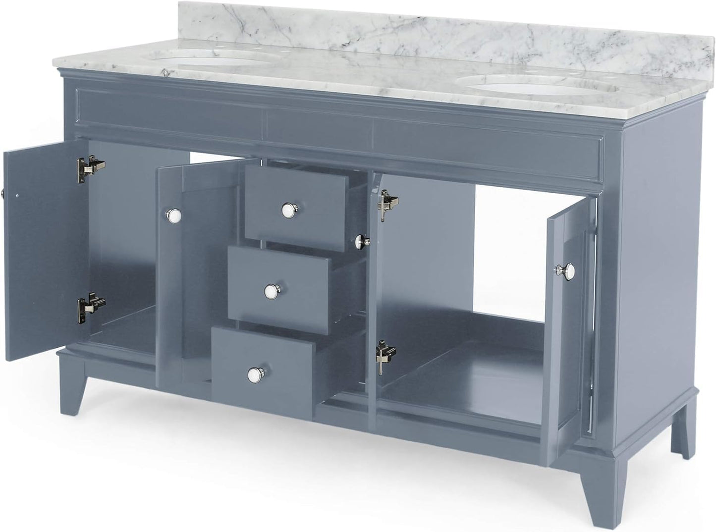 LUMISOL 72" Double Sink Bathroom Vanity with Marble Top, Solid Wood Bathroom Vanity with 3 Drawers and 4 Doors, Italian Carrara Bathroom Vanities with Double Ceramic Sink Set & Backsplash, White