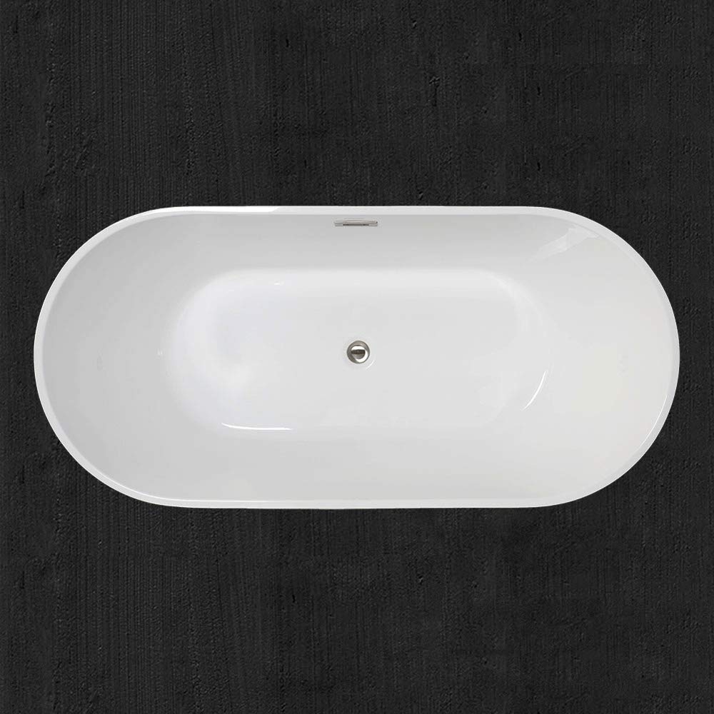 WOODBRIDGE 59" Acrylic Freestanding Bathtub Contemporary Soaking White Tub with Brushed Nickel Overflow and Drain,B0014 -B/N-Drain &O