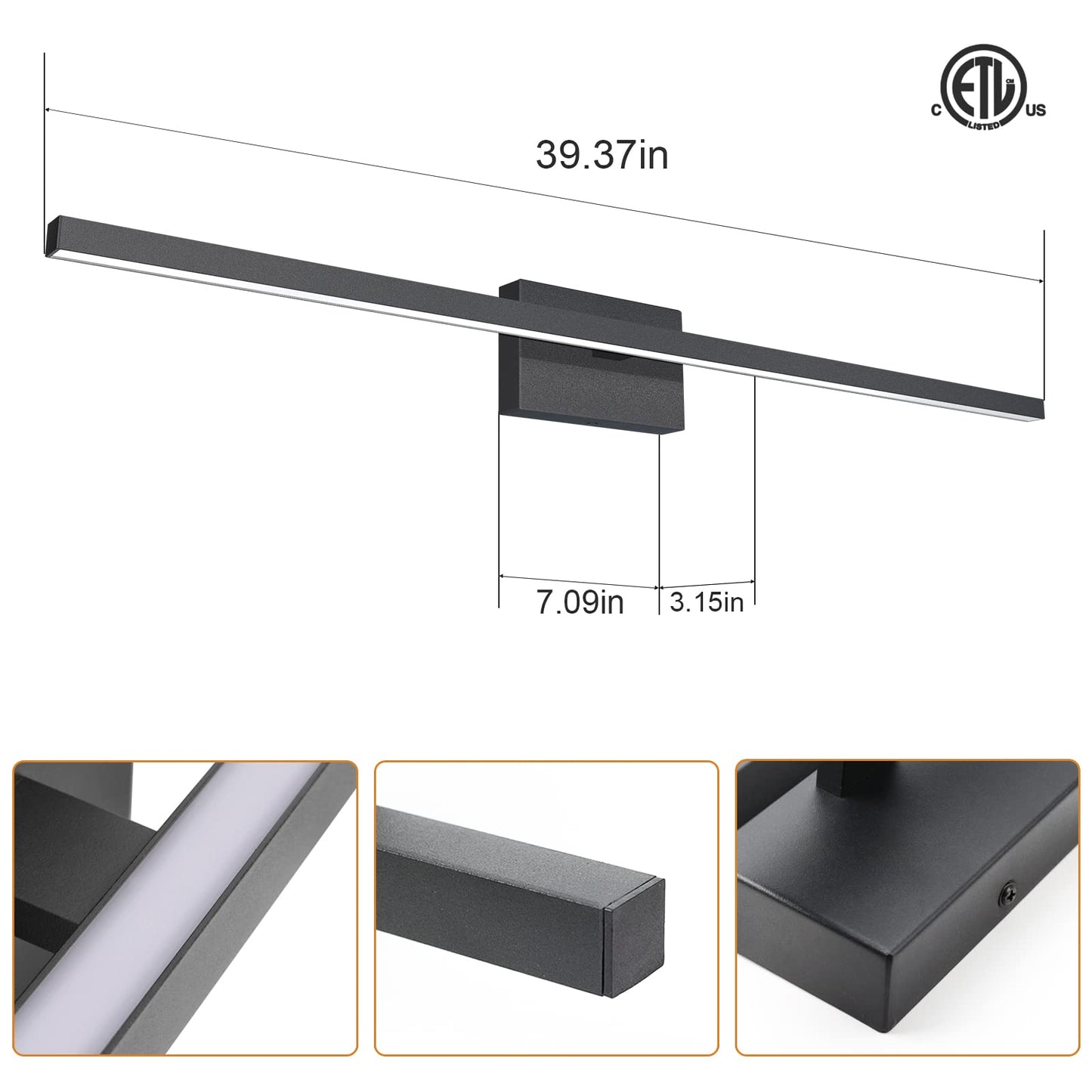 VOLISUN Modern Bathroom Vanity Light 15.7 inch, 12W Dimmable 5CCT Led Bathroom Light Fixture Over Mirror, Black Bar Vanity Light for Bathroom Mirror Restroom-ETL Certificated