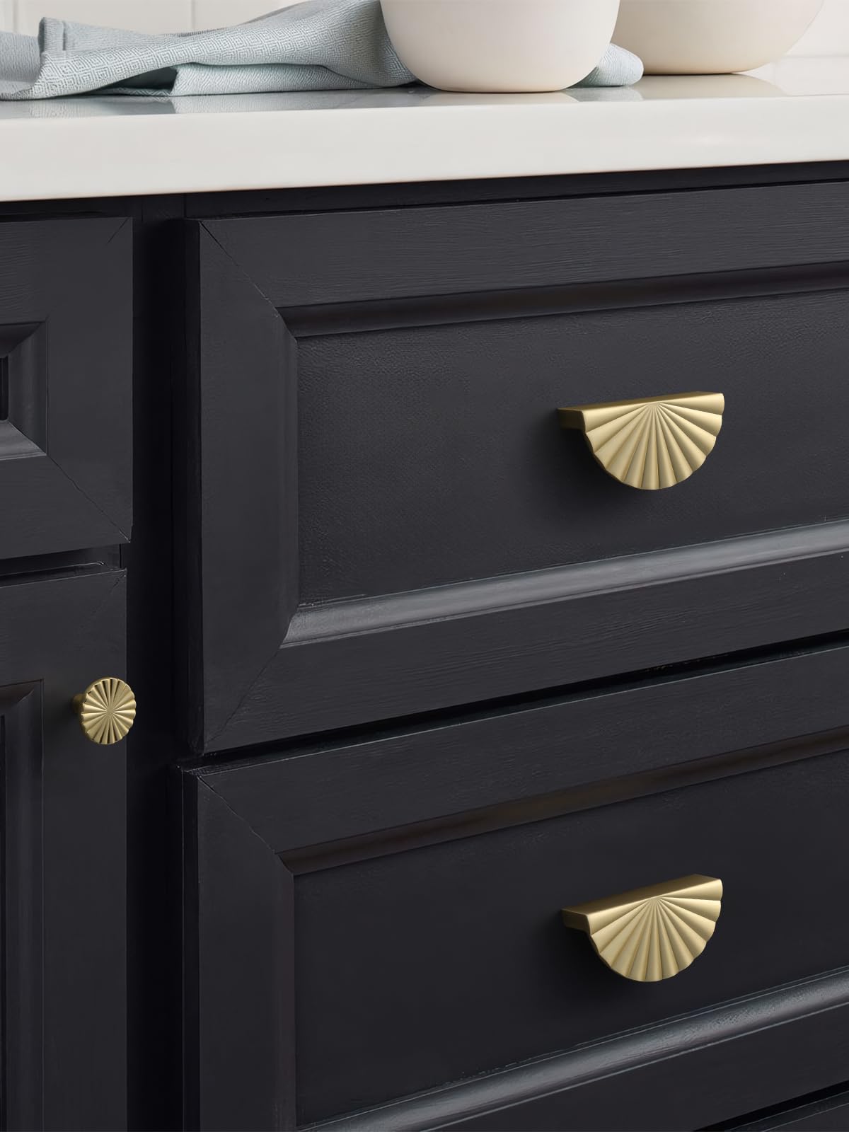 5 Pack Brushed Gold Cabinet Pulls 3" Hole Center Cup Flat Brass Drawer Pulls Kitchen Cupboard Bathroom Dresser Cabinet Hardware Handles Zinc Alloy