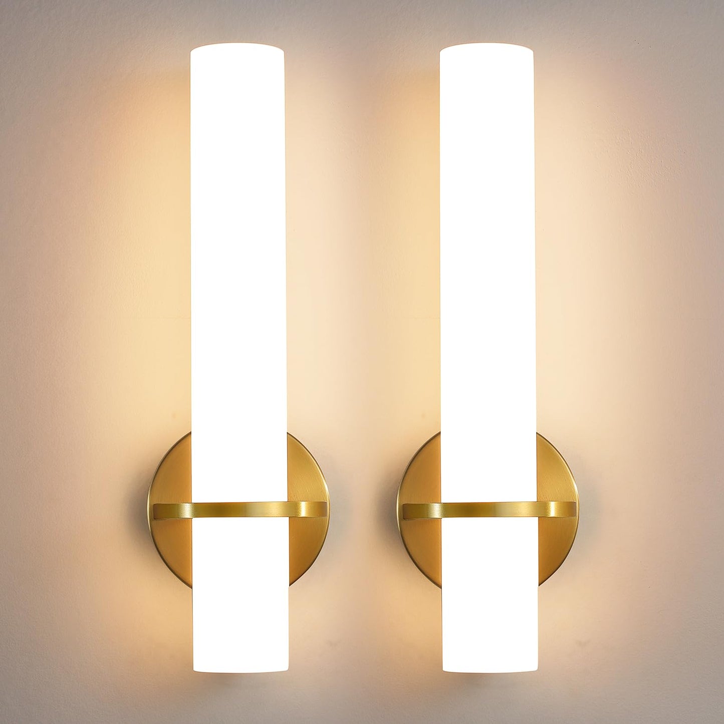 Gold Wall Sconces Set of Two - Dimmable Modern Sconces Wall Lighting 18W 3000K Led Wall Lights Acrylic Lampshade Hardwired Wall Light Fixtures for Living Room Bedroom Bathroom Hallway 18inch
