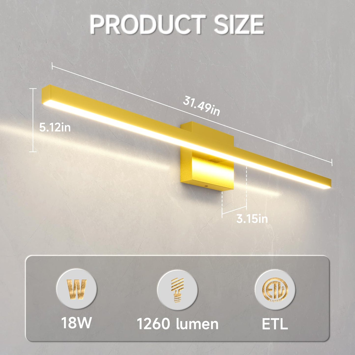 VOLISUN Modern Bathroom Vanity Light 15.7 inch, 12W Dimmable 5CCT Led Bathroom Light Fixture Over Mirror, Black Bar Vanity Light for Bathroom Mirror Restroom-ETL Certificated