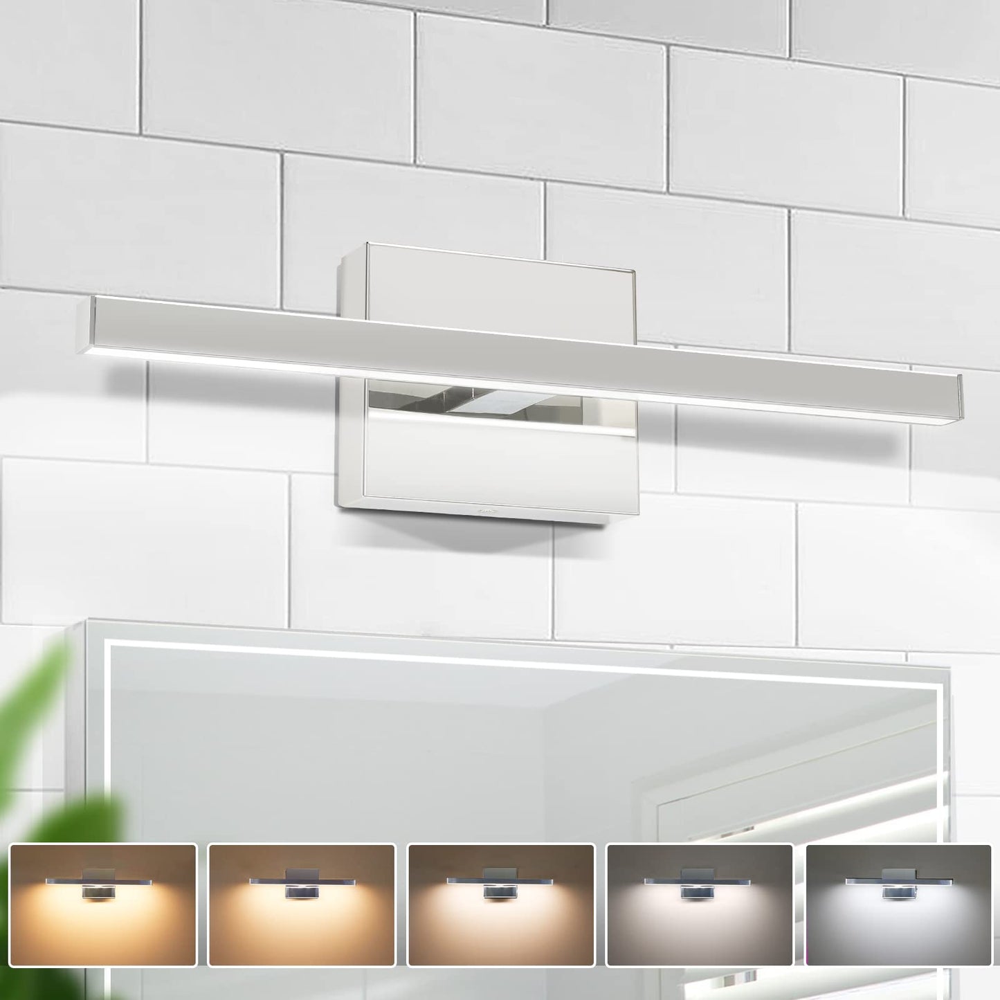 VOLISUN Modern Bathroom Vanity Light 15.7 inch, 12W Dimmable 5CCT Led Bathroom Light Fixture Over Mirror, Black Bar Vanity Light for Bathroom Mirror Restroom-ETL Certificated