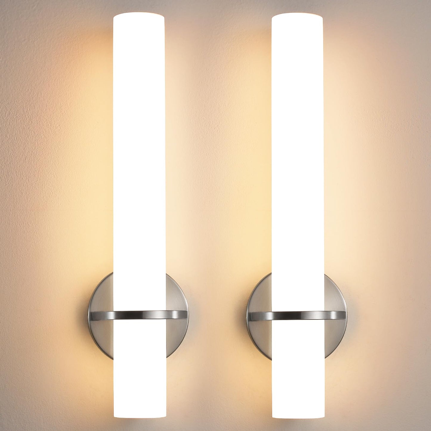 Gold Wall Sconces Set of Two - Dimmable Modern Sconces Wall Lighting 18W 3000K Led Wall Lights Acrylic Lampshade Hardwired Wall Light Fixtures for Living Room Bedroom Bathroom Hallway 18inch