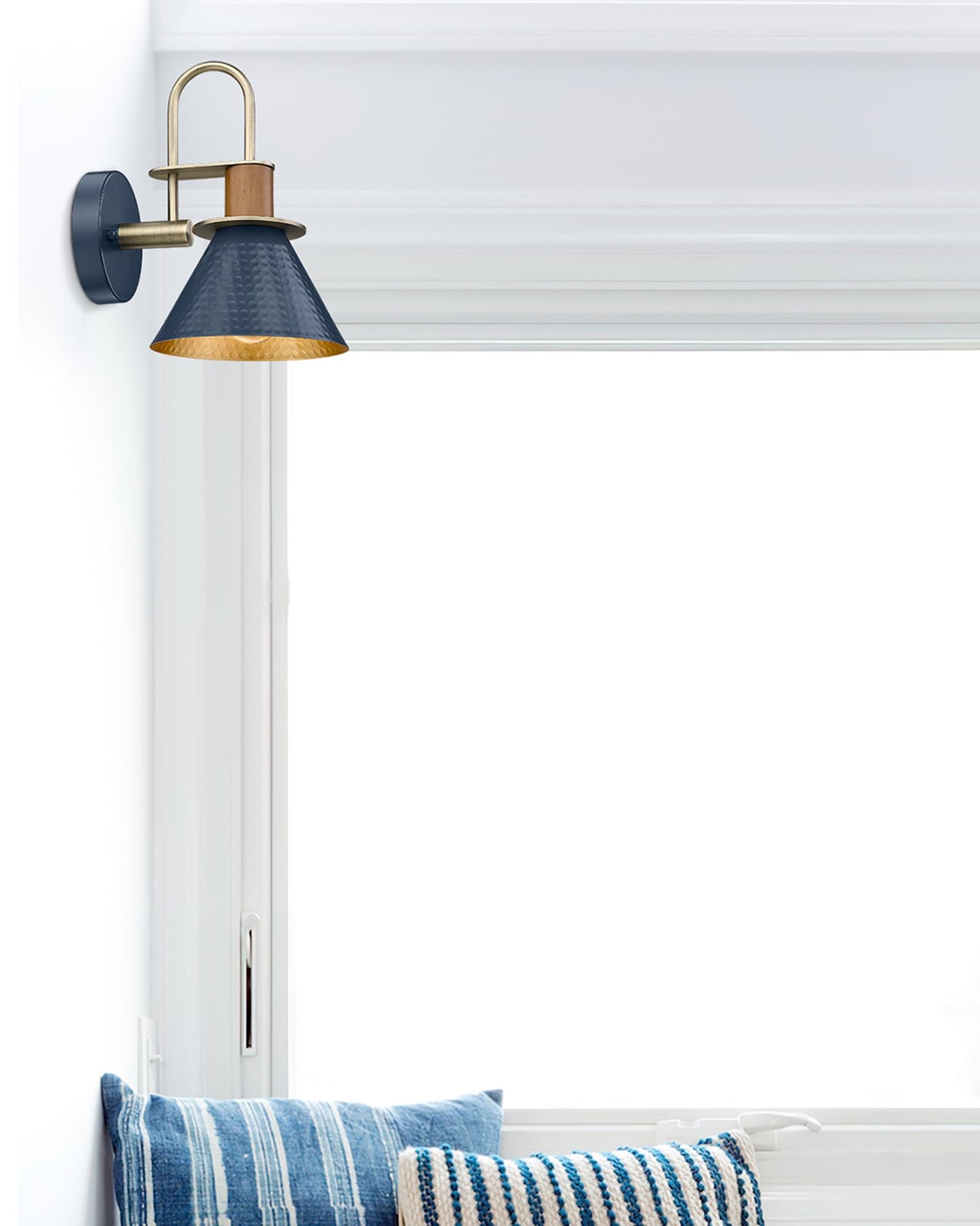 Modern Wall Sconces Set of Two, HWH Industrial Sconce Wall Lighting Indoor Wall Lamp, Gooseneck 1-Light Barn Vanity Light, Hammered Metal Shade, Black and Gold Finish, 5HZG74B-2 BK+BG