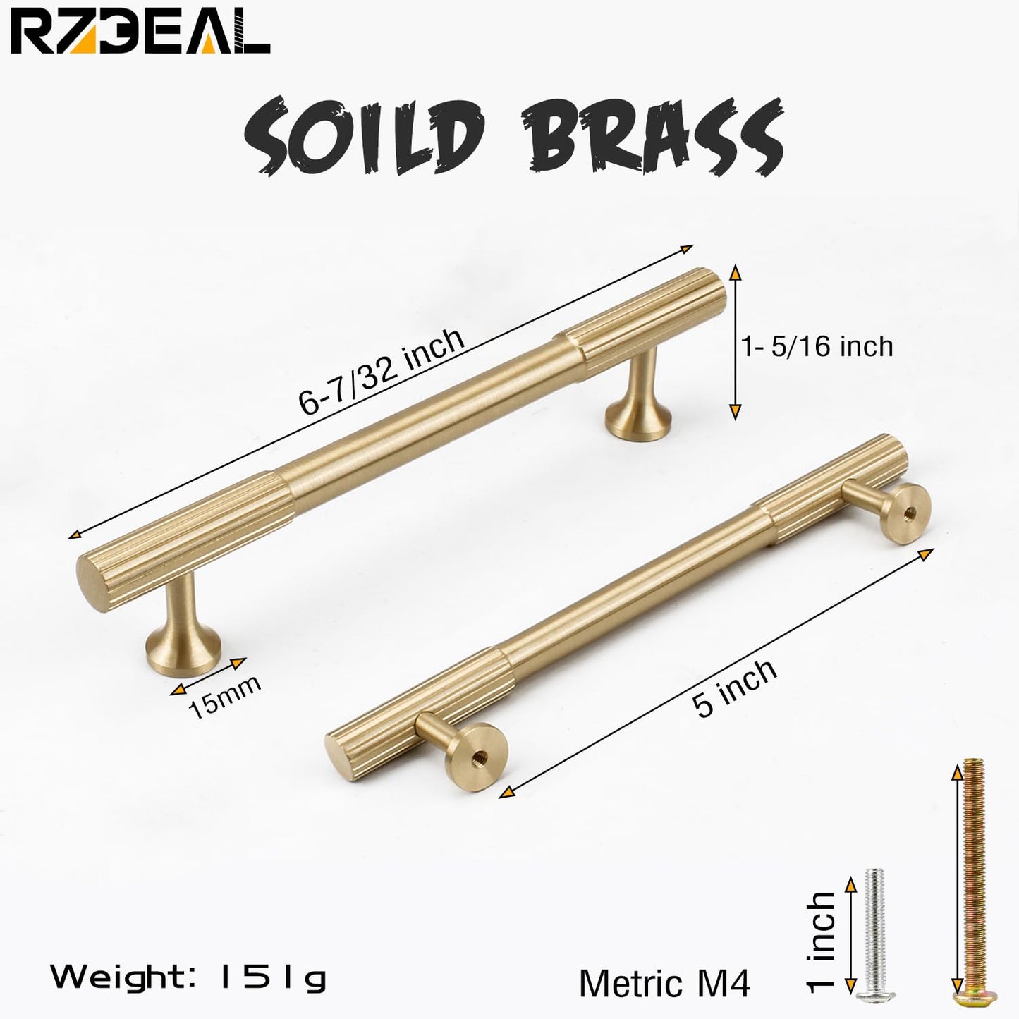 RZDEAL 4pcs Solid Brass Cabinet Knobs Pulls Cabinet Drawer Dresser Gold Knobs Modern Handles Knobs(1"x1"/25mmx25mm),Brushed Brass Finish