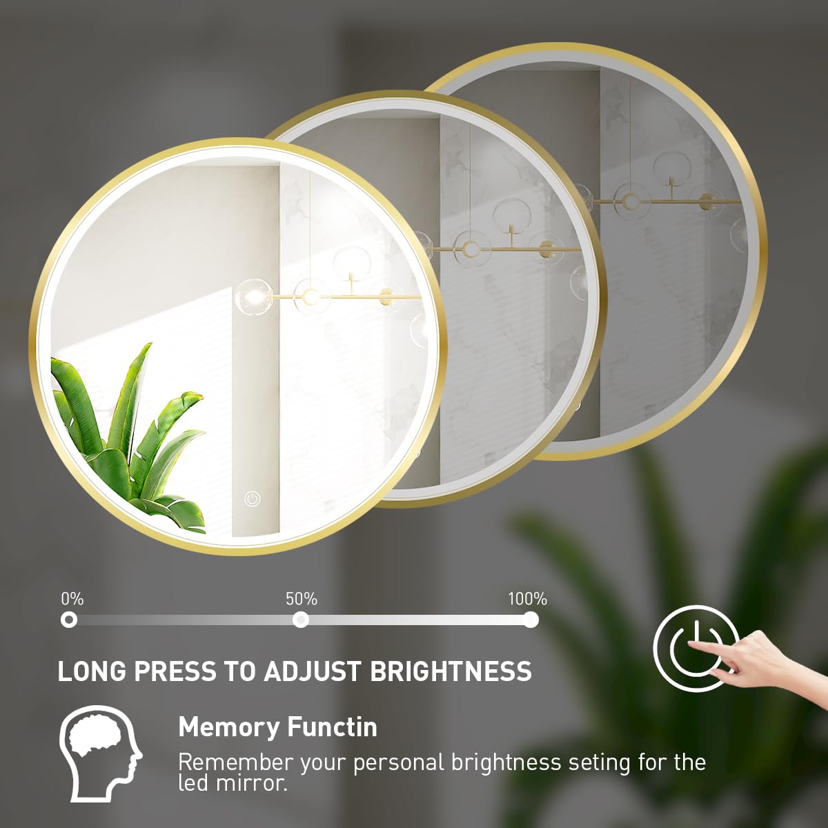 LED Round Mirror,36 Inch Gold Frame Bathroom Mirror with Light,6000K Lighted Vanity Mirror,Wall Mounted,Anti-Fog & Dimmable Touch Switch, Waterproof IP54