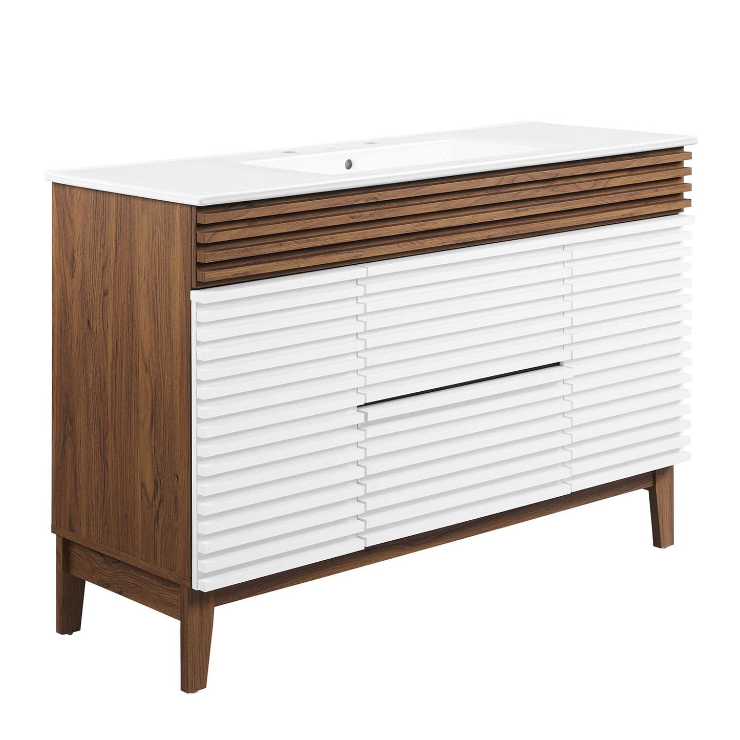 Modway Render 48" Double Sink Bathroom Vanity Cabinet in Walnut White