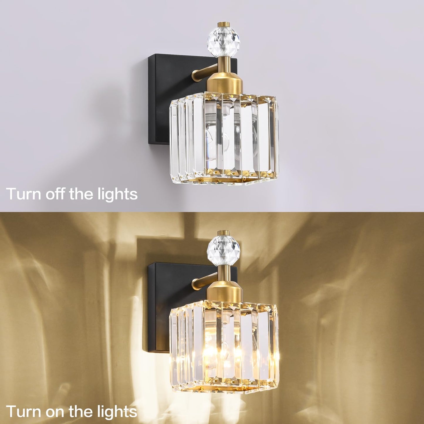 PRESDE Black Gold Crystal Bathroom Vanity Lights Fixtures Over Mirror Modern 3 Light Bath Wall Lighting