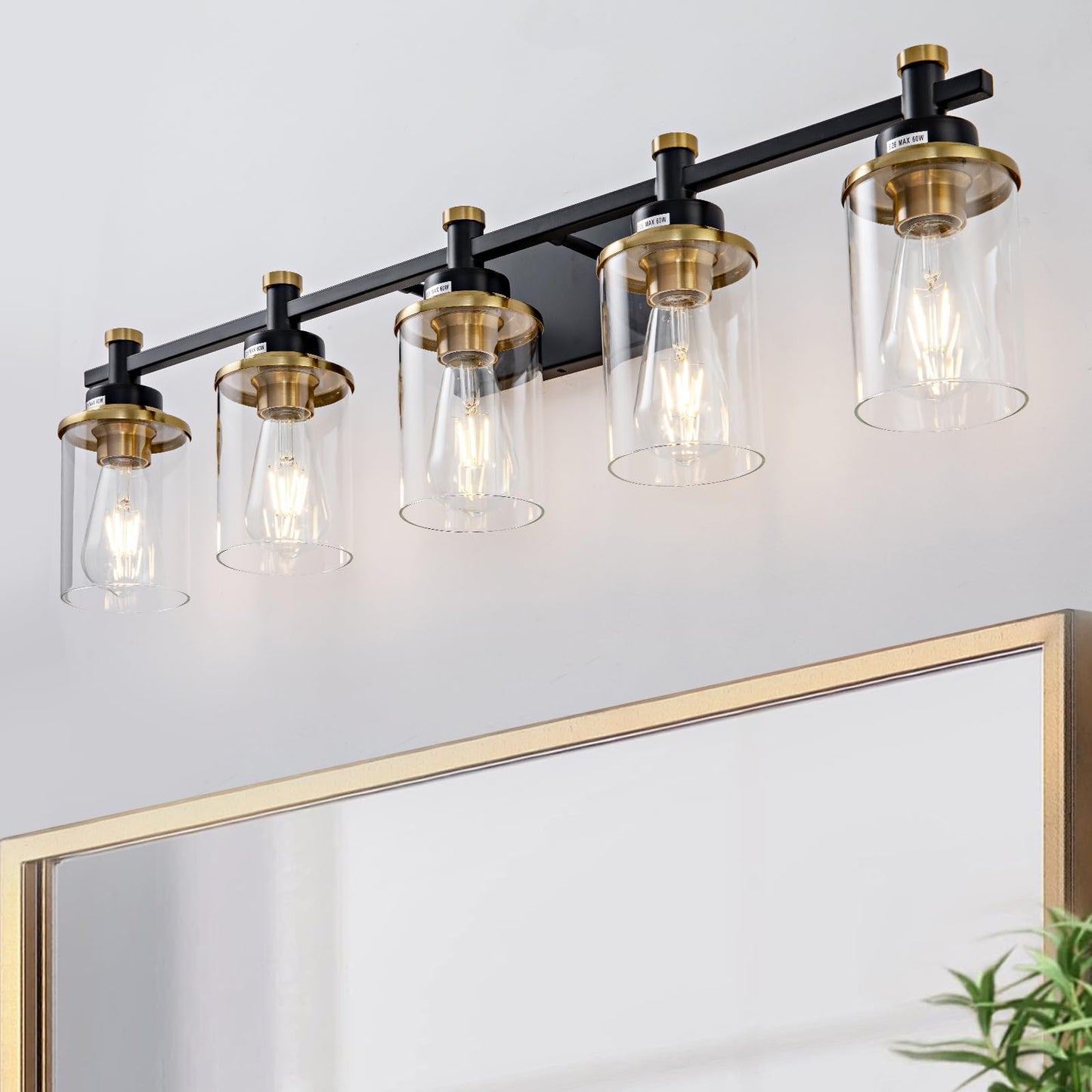 3 Light Bathroom Light Fixtures, Black and Brushed Gold Vanity Light Fixture Over Mirror, Modern Wall Sconces Lighting Wall Lamp for Bathroom, Bedroom, Hallway with Clear Glass Shade