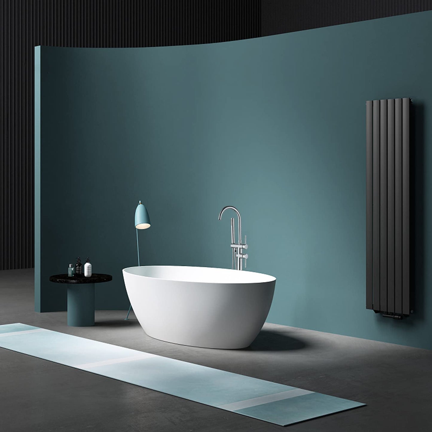 YAGATAP Freestanding Bathtub Faucet Floor Mount Tub Filler Matte Black High Flow Shower Faucets with Handheld Shower Mixer Taps Swivel Spout