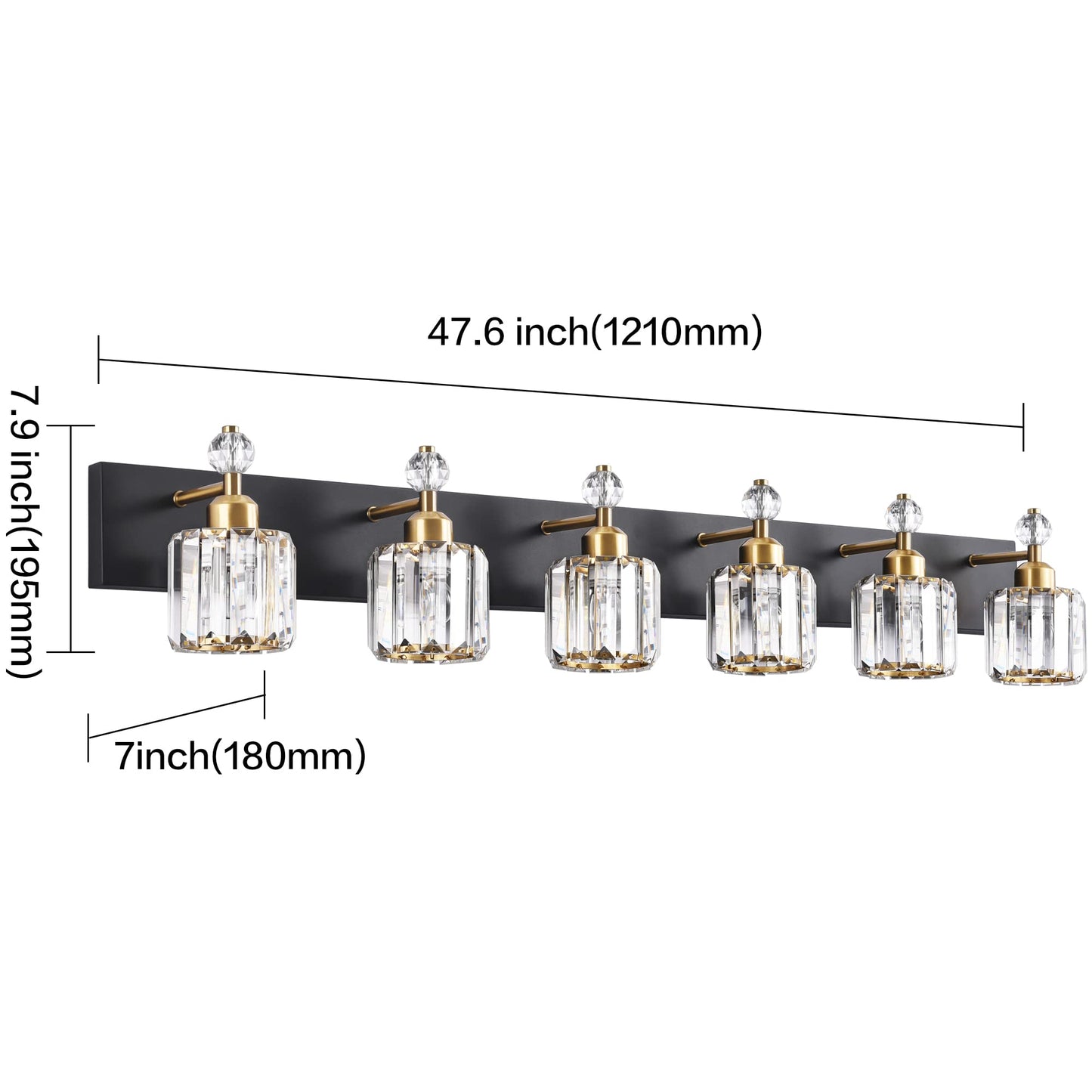 PRESDE Black Gold Crystal Bathroom Vanity Lights Fixtures Over Mirror Modern 3 Light Bath Wall Lighting