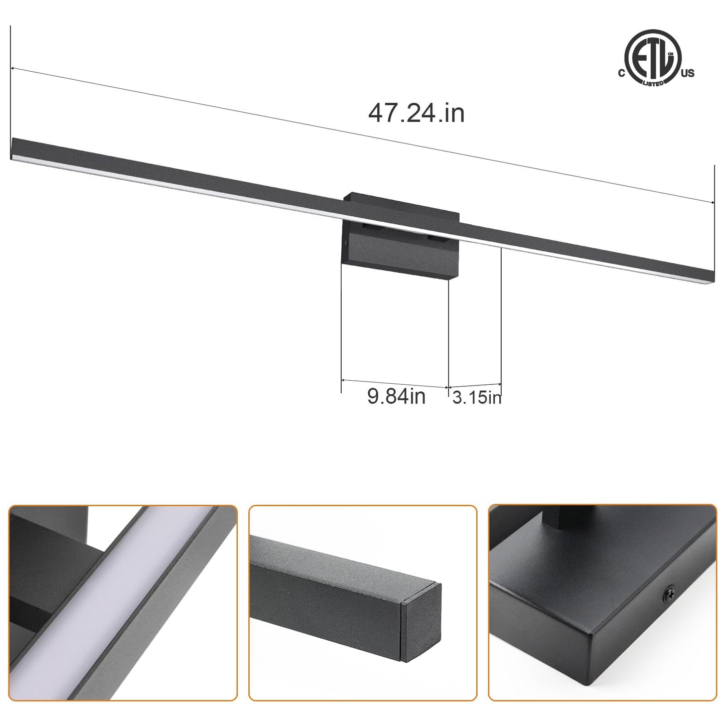 VOLISUN Modern Bathroom Vanity Light 15.7 inch, 12W Dimmable 5CCT Led Bathroom Light Fixture Over Mirror, Black Bar Vanity Light for Bathroom Mirror Restroom-ETL Certificated