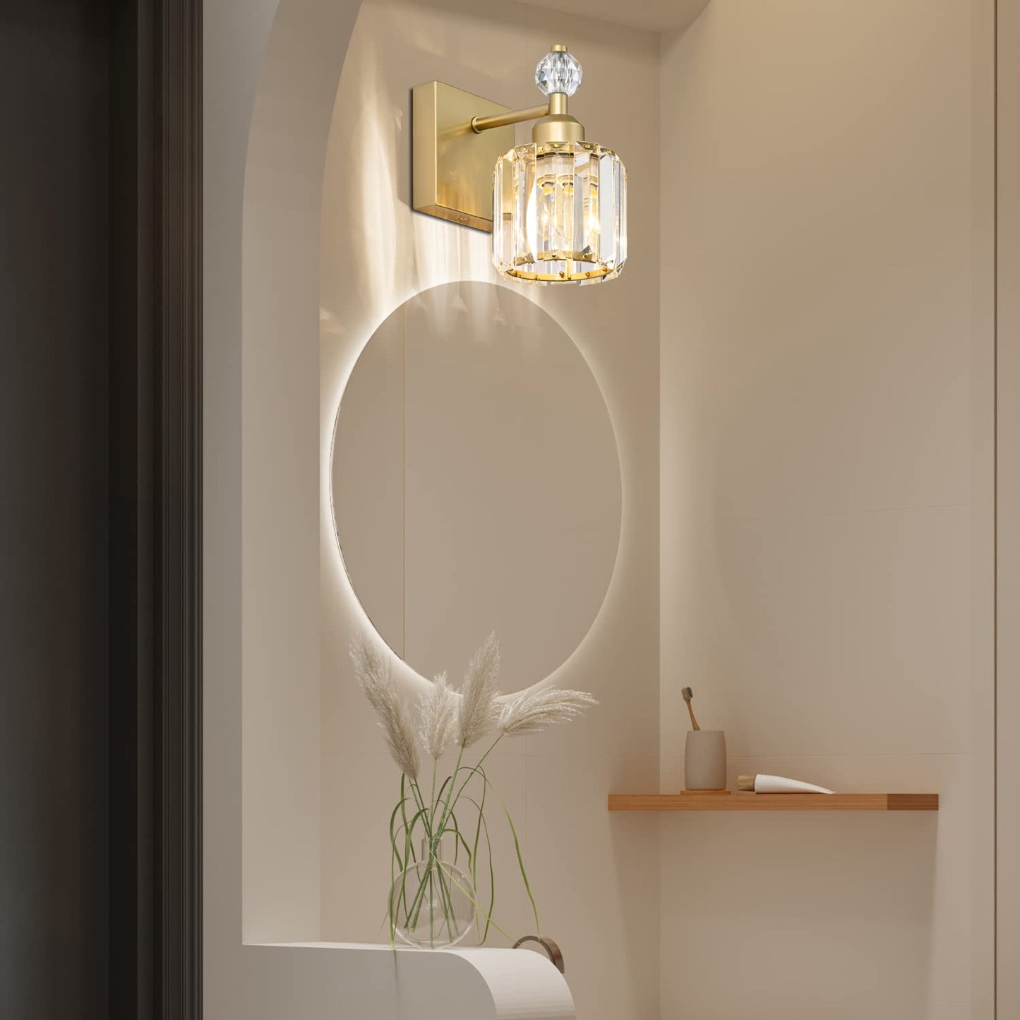 PRESDE Black Gold Crystal Bathroom Vanity Lights Fixtures Over Mirror Modern 3 Light Bath Wall Lighting