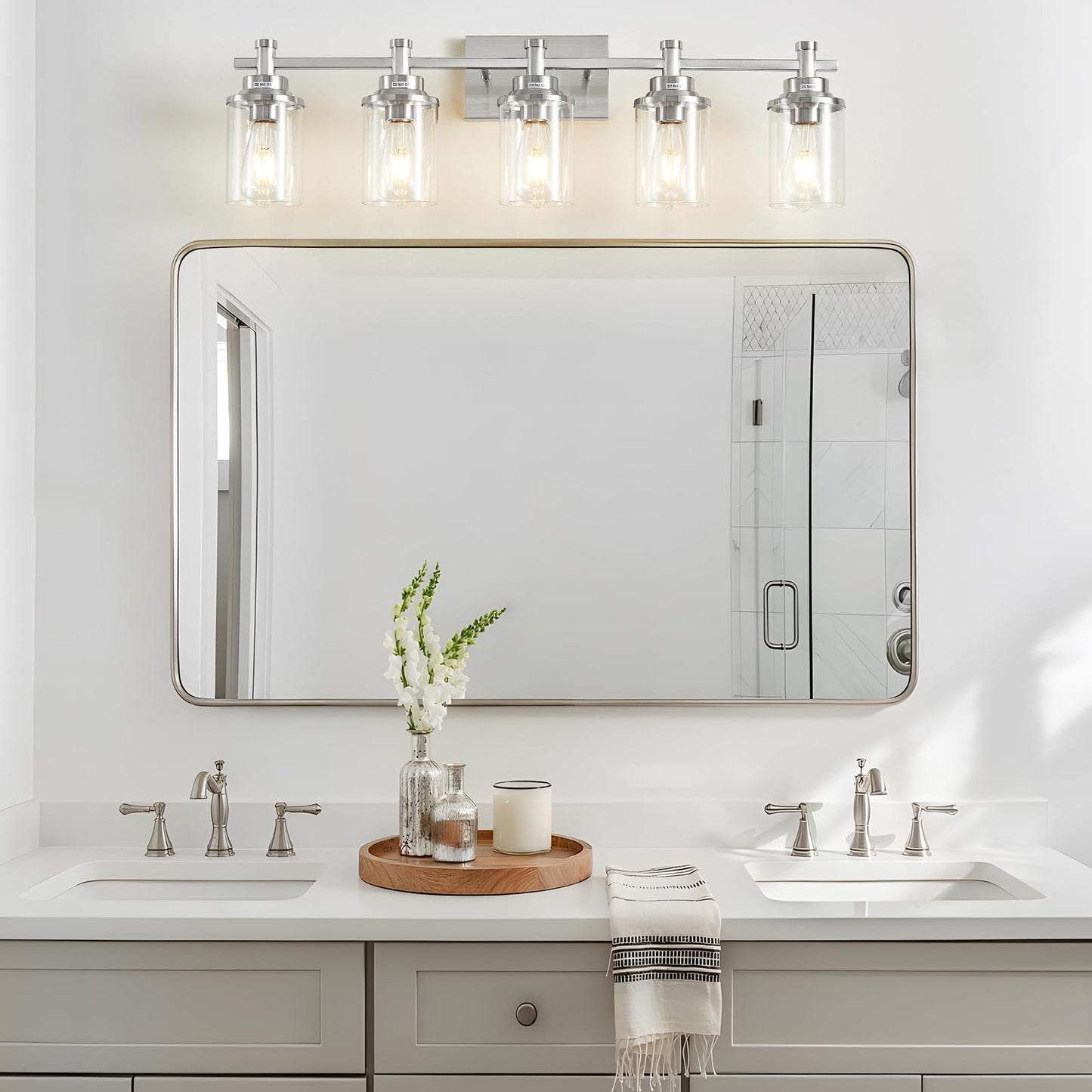 3 Light Bathroom Light Fixtures, Black and Brushed Gold Vanity Light Fixture Over Mirror, Modern Wall Sconces Lighting Wall Lamp for Bathroom, Bedroom, Hallway with Clear Glass Shade