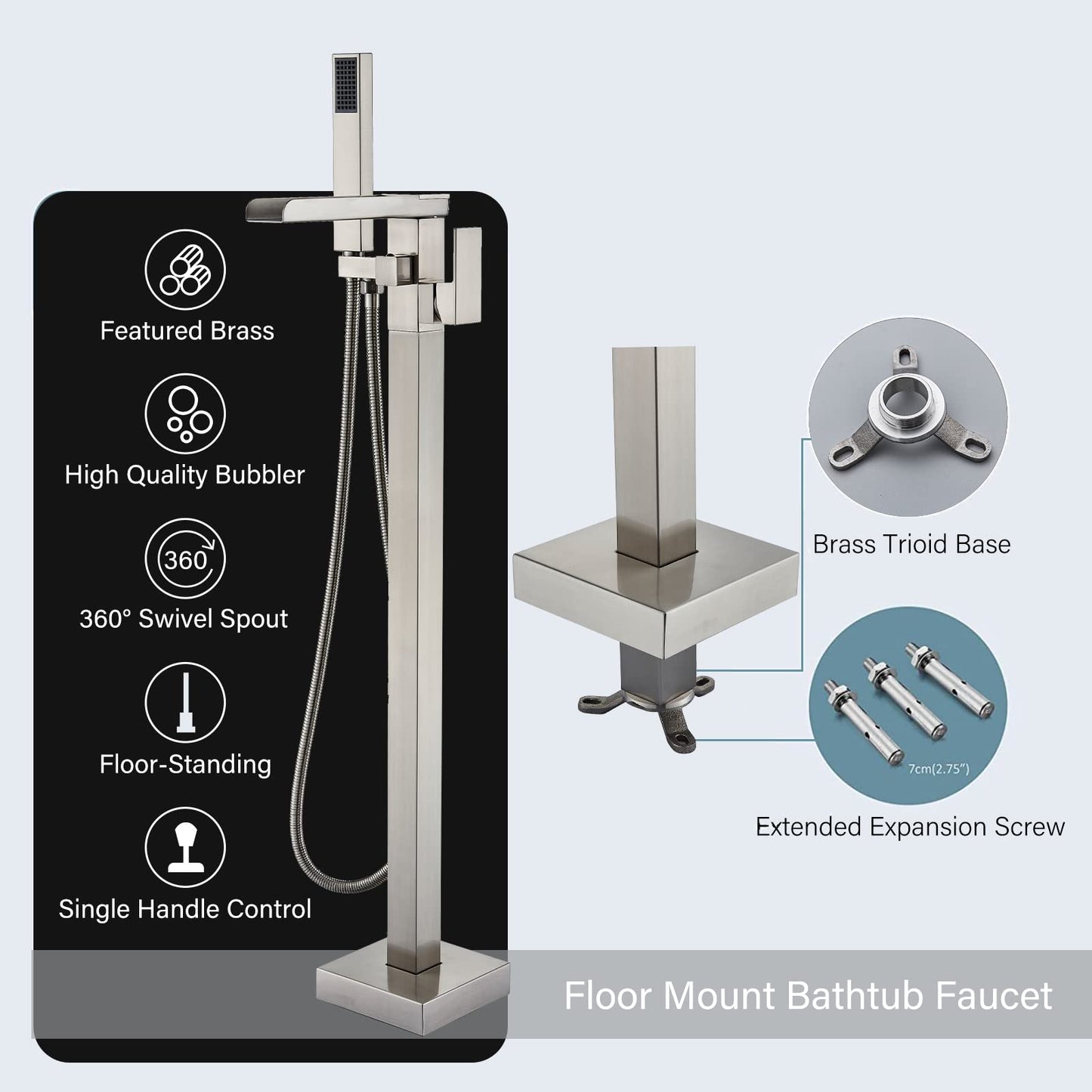 YAGATAP Freestanding Bathtub Faucet Floor Mount Tub Filler Matte Black High Flow Shower Faucets with Handheld Shower Mixer Taps Swivel Spout