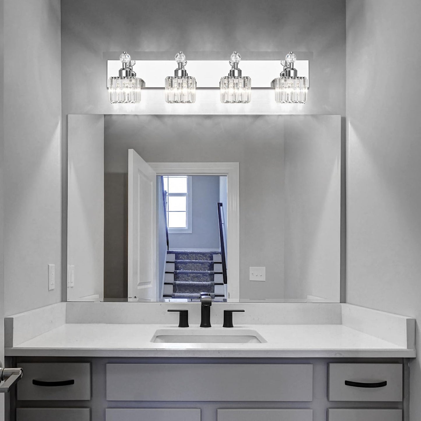 PRESDE Black Gold Crystal Bathroom Vanity Lights Fixtures Over Mirror Modern 3 Light Bath Wall Lighting