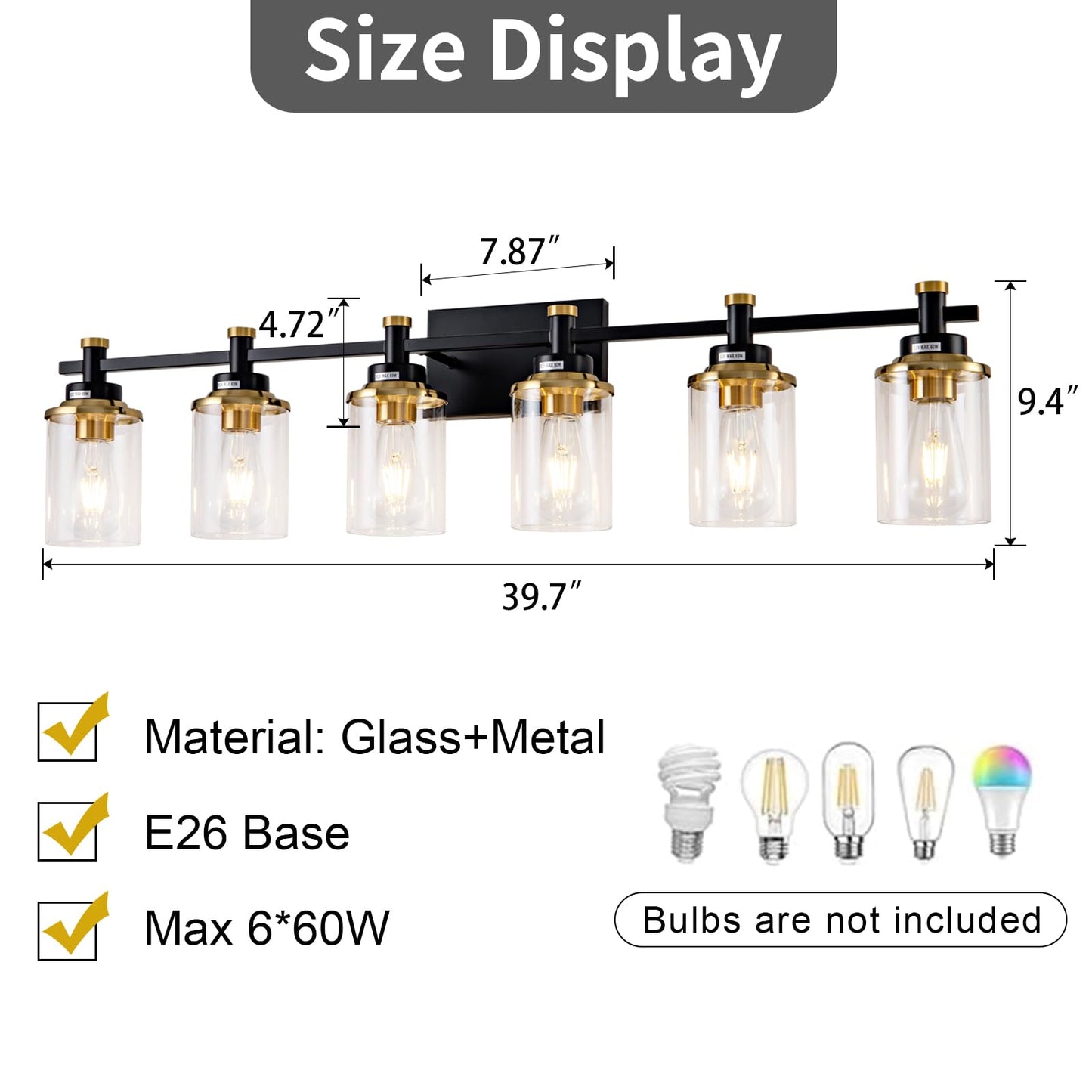 3 Light Bathroom Light Fixtures, Black and Brushed Gold Vanity Light Fixture Over Mirror, Modern Wall Sconces Lighting Wall Lamp for Bathroom, Bedroom, Hallway with Clear Glass Shade