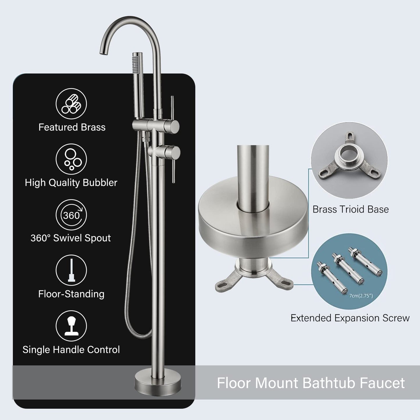 YAGATAP Freestanding Bathtub Faucet Floor Mount Tub Filler Matte Black High Flow Shower Faucets with Handheld Shower Mixer Taps Swivel Spout