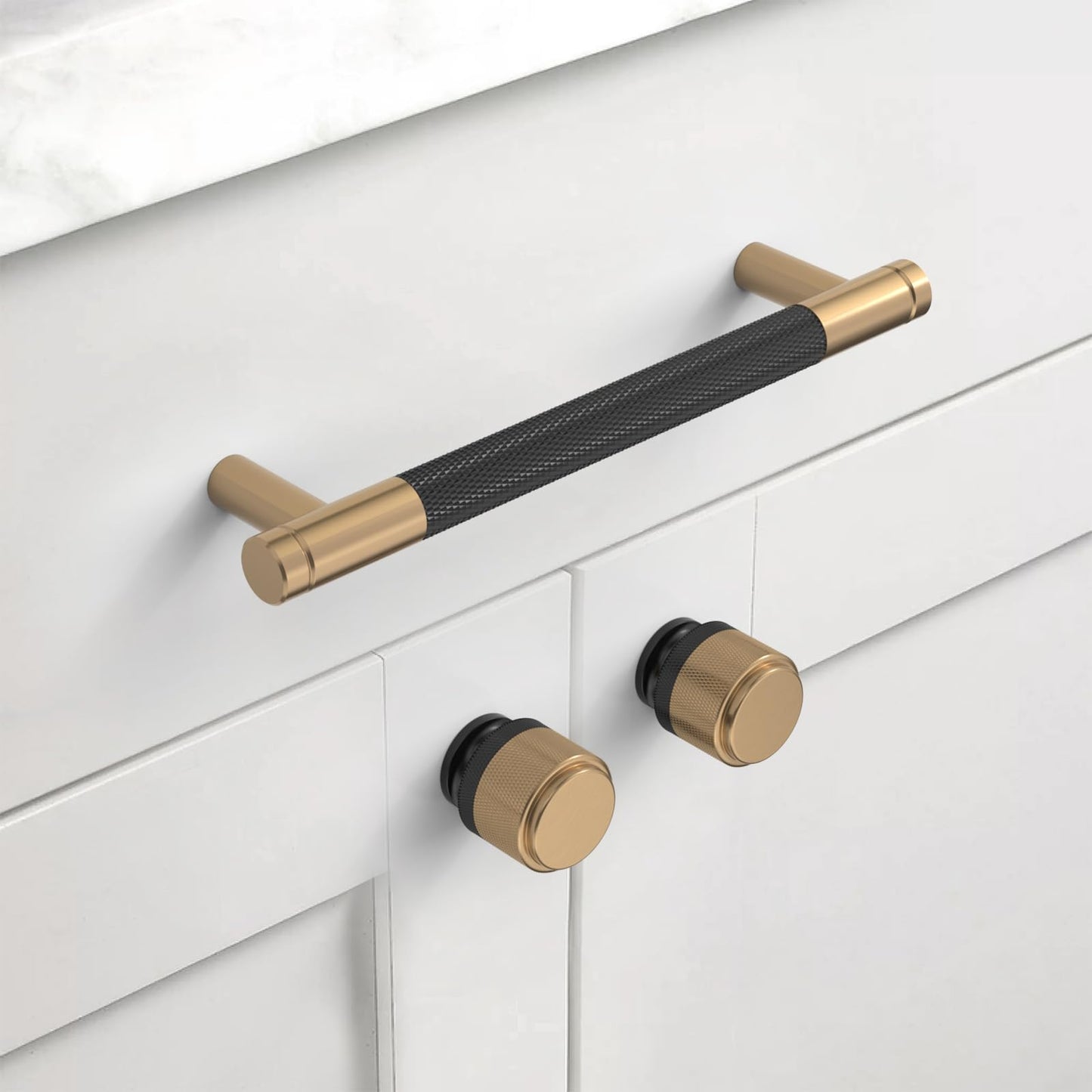 10 Pack 1"(25mm) Champagne Bronze and Matte Black Knurled Cabinet Knobs for Dresser Kitchen Knobs for Cabinets Single Hole Cabinet Pulls Hardware