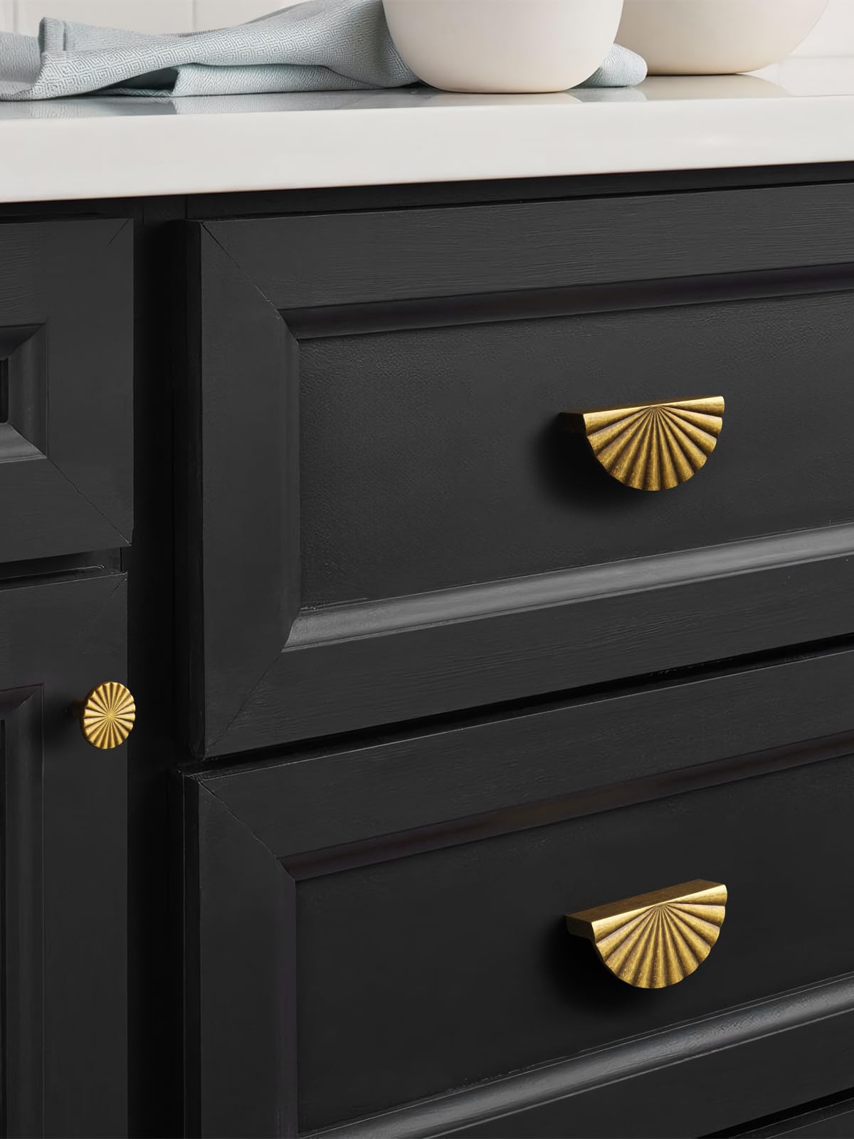 5 Pack Brushed Gold Cabinet Pulls 3" Hole Center Cup Flat Brass Drawer Pulls Kitchen Cupboard Bathroom Dresser Cabinet Hardware Handles Zinc Alloy