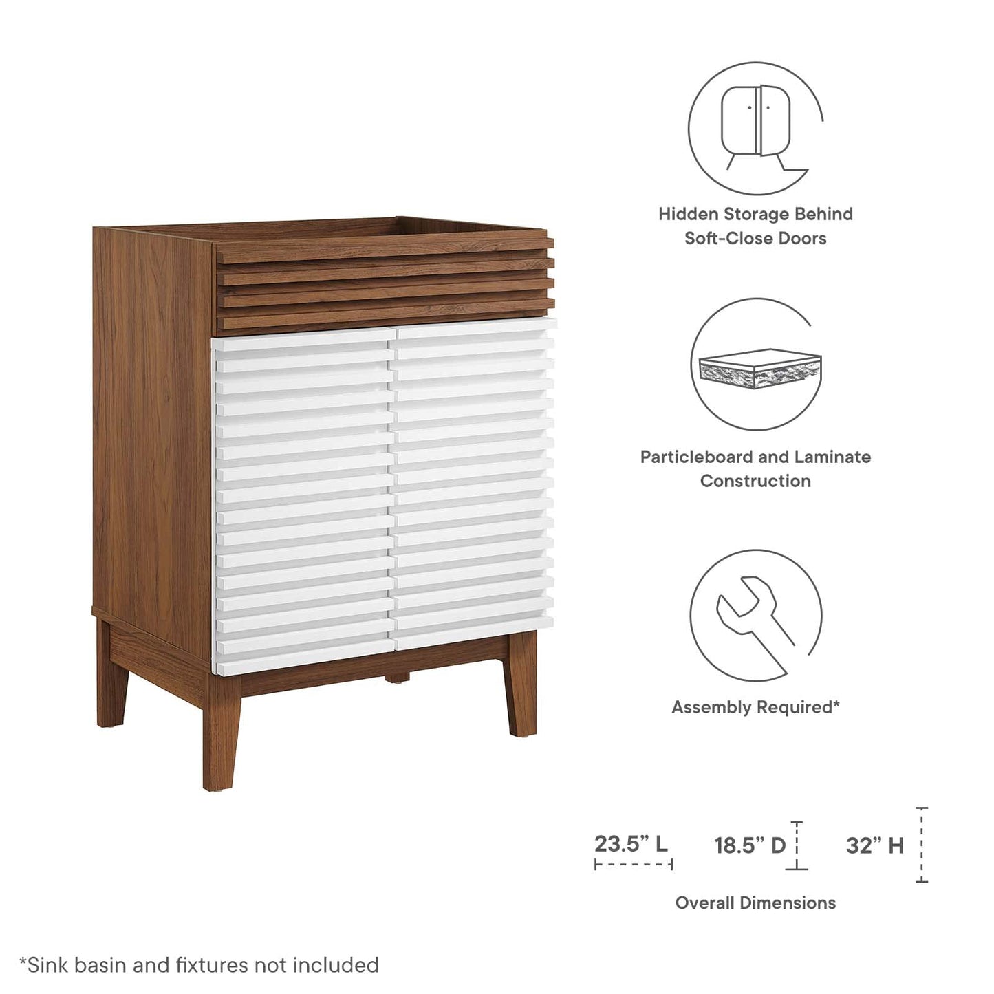 Modway Render 48" Double Sink Bathroom Vanity Cabinet in Walnut White