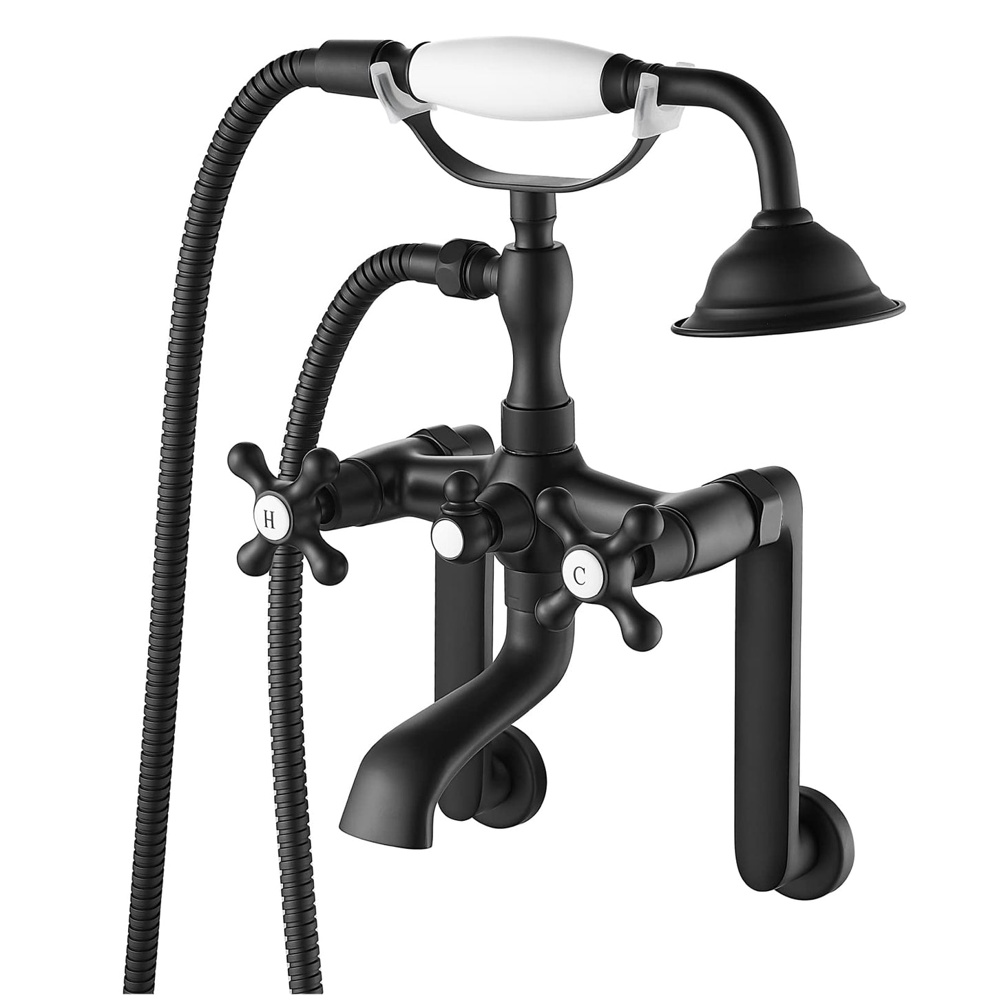 gotonovo Bathtub Clawfoot Faucet Brushed Nickel Finish Wall Mount Tub Filler with Hand Held Shower Faucet 2 Cross Handles with Tub Spout Victorian Vintage Telephone Style