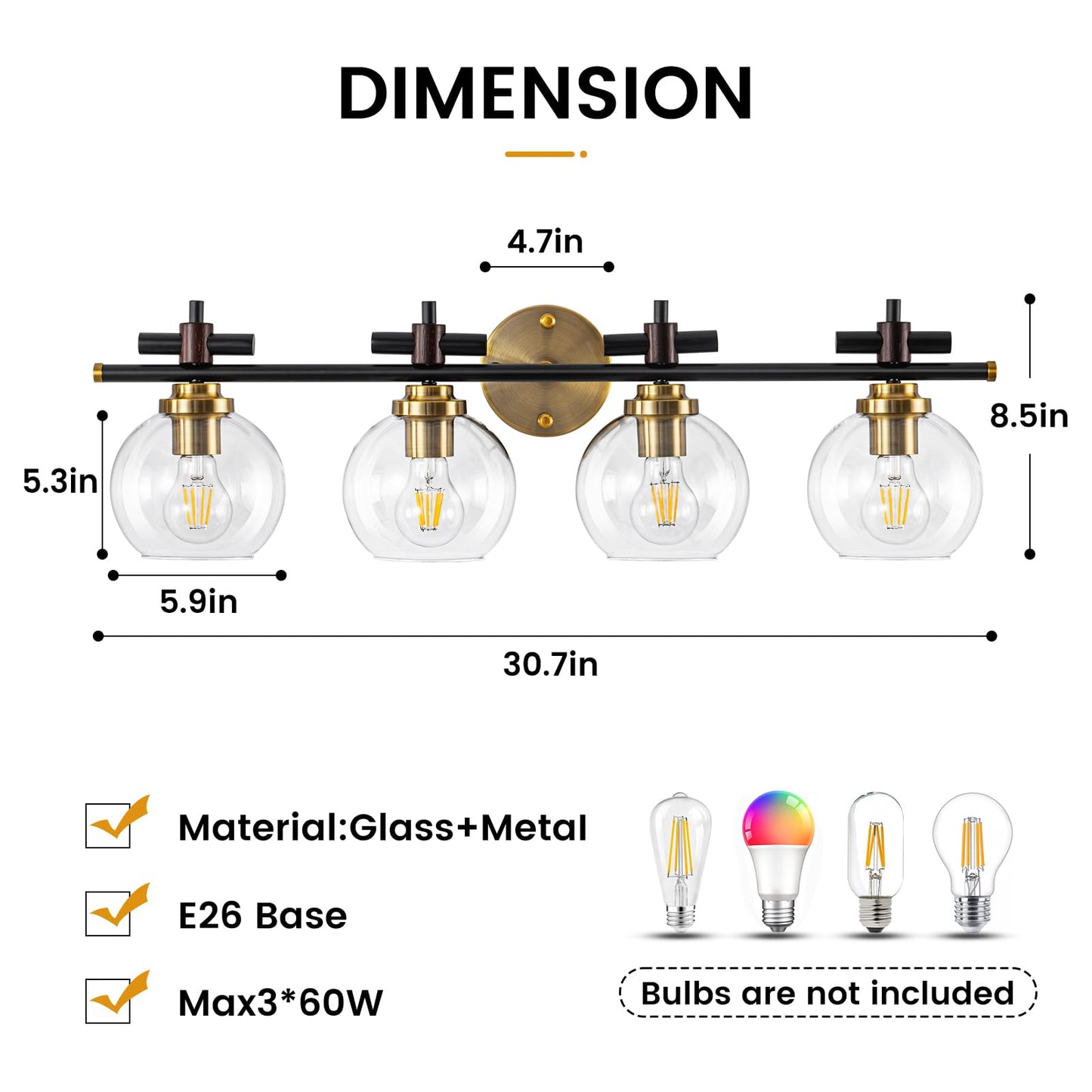 Bathroom Vanity Light, 3-Lights Vanity Lights for Bathroom, Bathroom Light Fixtures Over Mirror with Amber Glass Shade, 23 inch Modern Vanity Light (Amber Glass, 3 Lights)