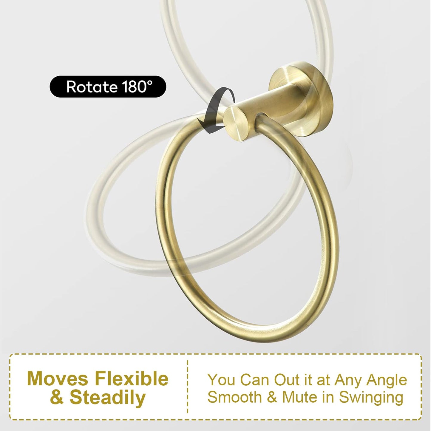 TURS Brushed Gold 5 Piece Bathroom Hardware Set, SUS304 Stainless Steel 24 Inch Bath Towel Bar Set, Round Bathroom Accessories Kit Wall Mounted