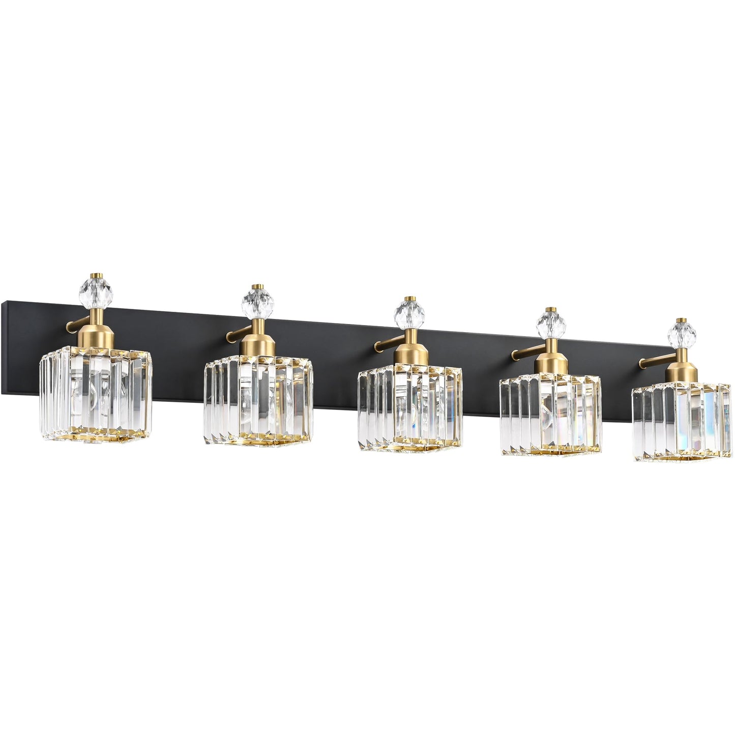 PRESDE Black Gold Crystal Bathroom Vanity Lights Fixtures Over Mirror Modern 3 Light Bath Wall Lighting
