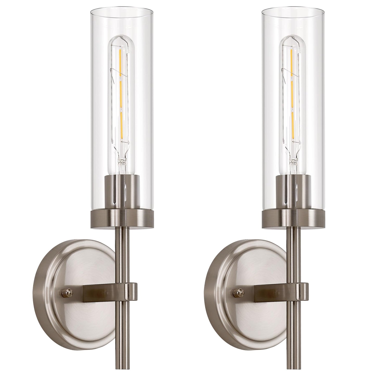 Gold Wall Sconces Set of 2, Modern Bathroom Sconces Wall Lighting Vanity Light Fixtures with Clear Glass, Brushed Brass Wall Mount Lights for Living Room Corridor Mirror Bedroom Stairs