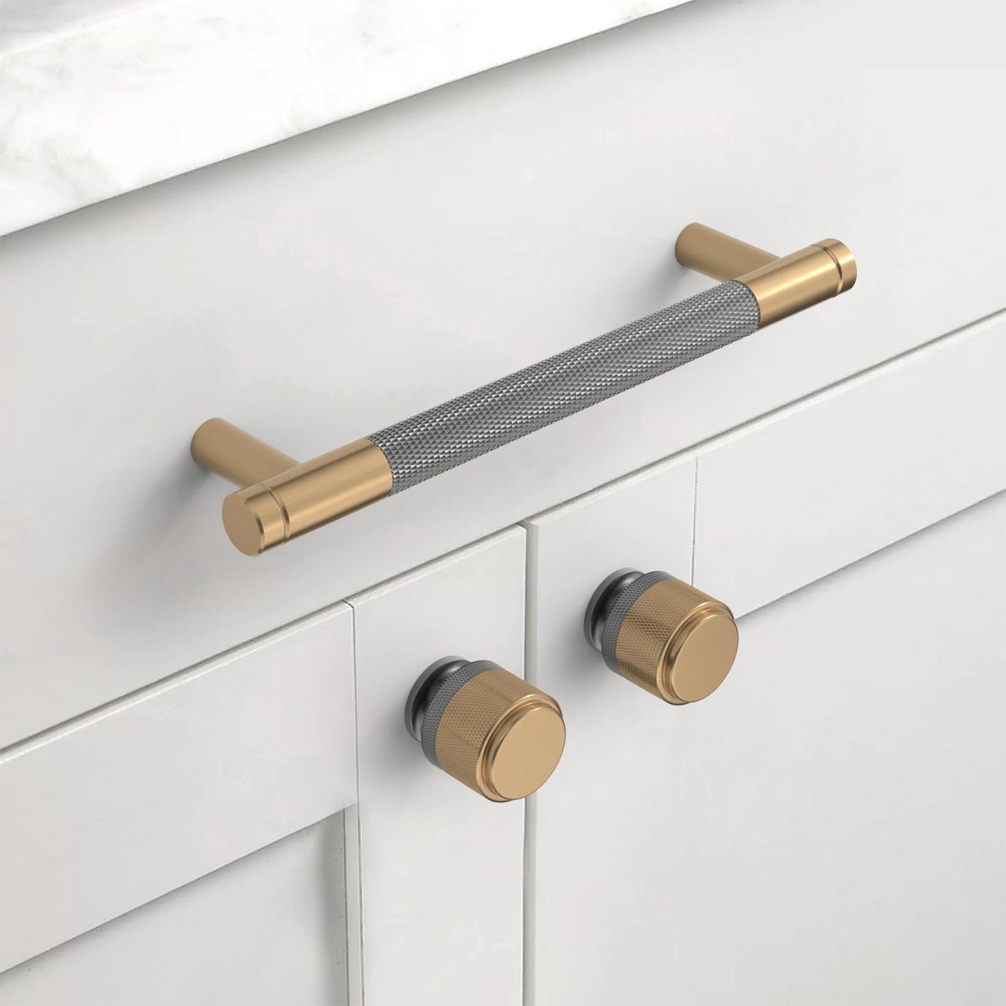 10 Pack 1"(25mm) Champagne Bronze and Matte Black Knurled Cabinet Knobs for Dresser Kitchen Knobs for Cabinets Single Hole Cabinet Pulls Hardware