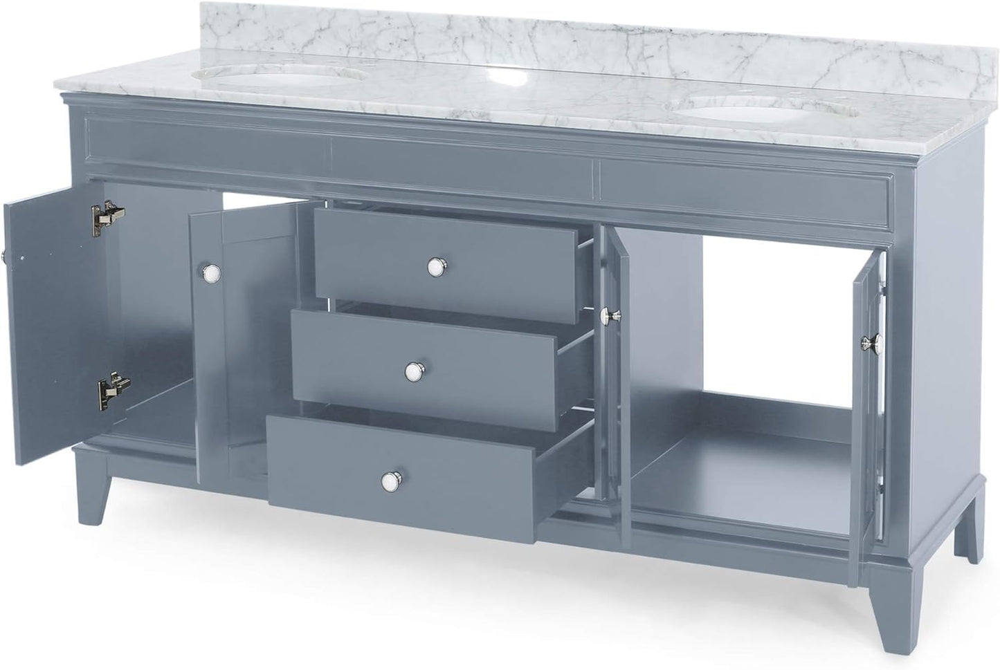 LUMISOL 72" Double Sink Bathroom Vanity with Marble Top, Solid Wood Bathroom Vanity with 3 Drawers and 4 Doors, Italian Carrara Bathroom Vanities with Double Ceramic Sink Set & Backsplash, White