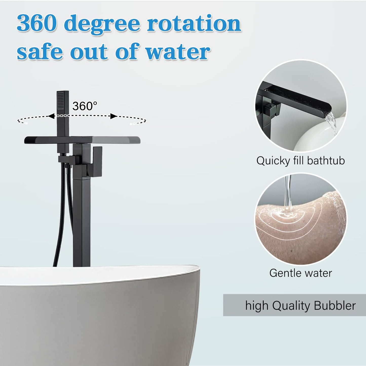 YAGATAP Freestanding Bathtub Faucet Floor Mount Tub Filler Matte Black High Flow Shower Faucets with Handheld Shower Mixer Taps Swivel Spout