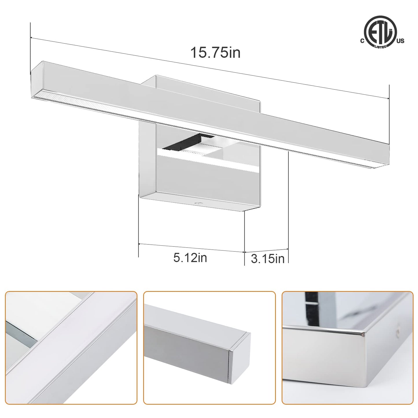 VOLISUN Modern Bathroom Vanity Light 15.7 inch, 12W Dimmable 5CCT Led Bathroom Light Fixture Over Mirror, Black Bar Vanity Light for Bathroom Mirror Restroom-ETL Certificated
