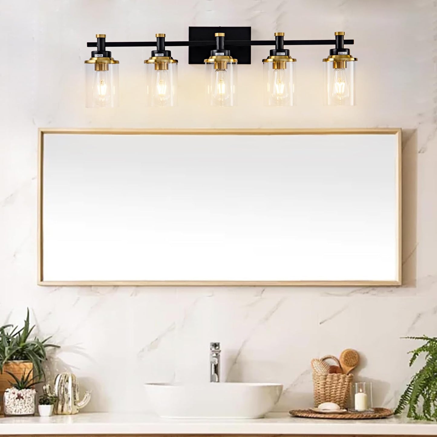 3 Light Bathroom Light Fixtures, Black and Brushed Gold Vanity Light Fixture Over Mirror, Modern Wall Sconces Lighting Wall Lamp for Bathroom, Bedroom, Hallway with Clear Glass Shade