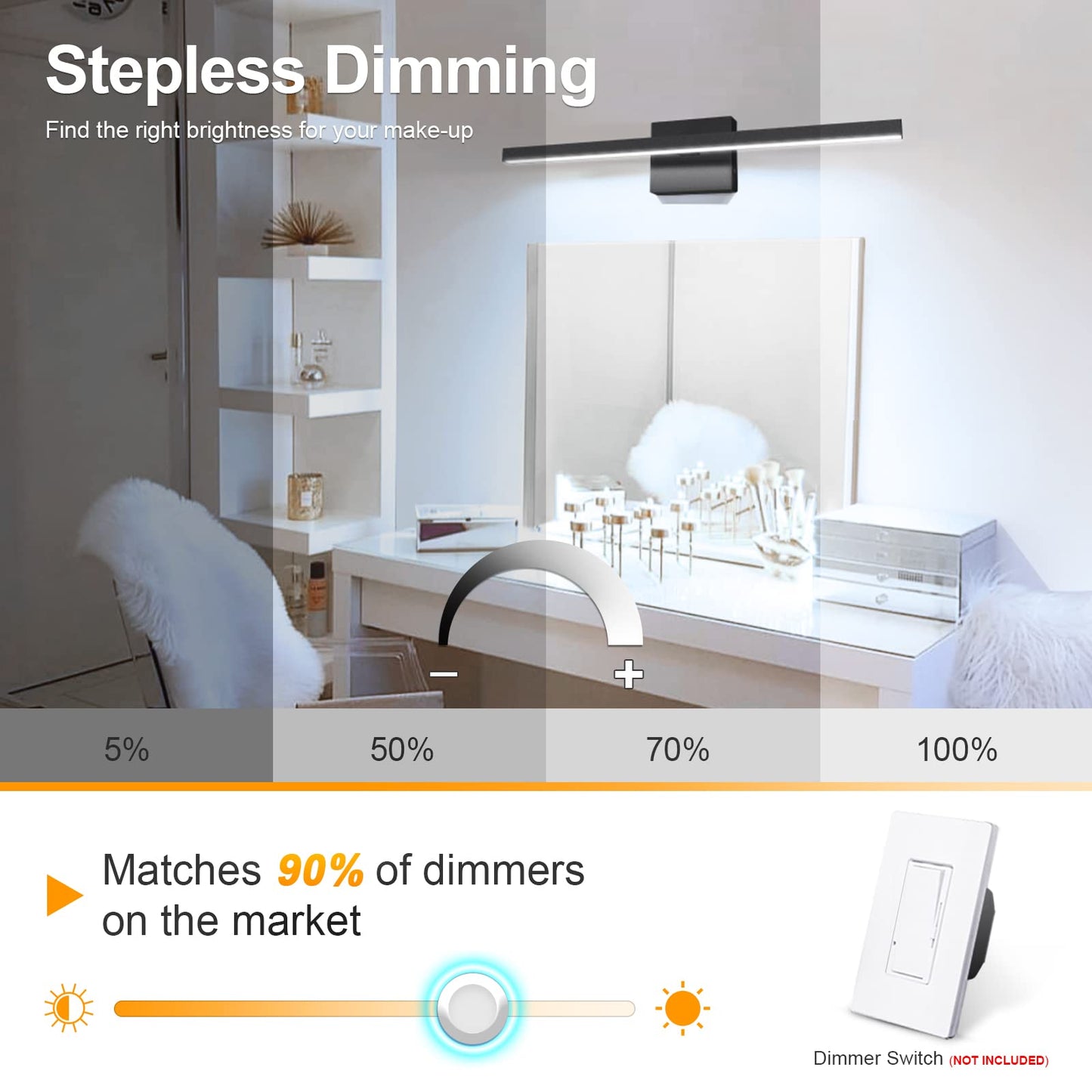 VOLISUN Modern Bathroom Vanity Light 15.7 inch, 12W Dimmable 5CCT Led Bathroom Light Fixture Over Mirror, Black Bar Vanity Light for Bathroom Mirror Restroom-ETL Certificated