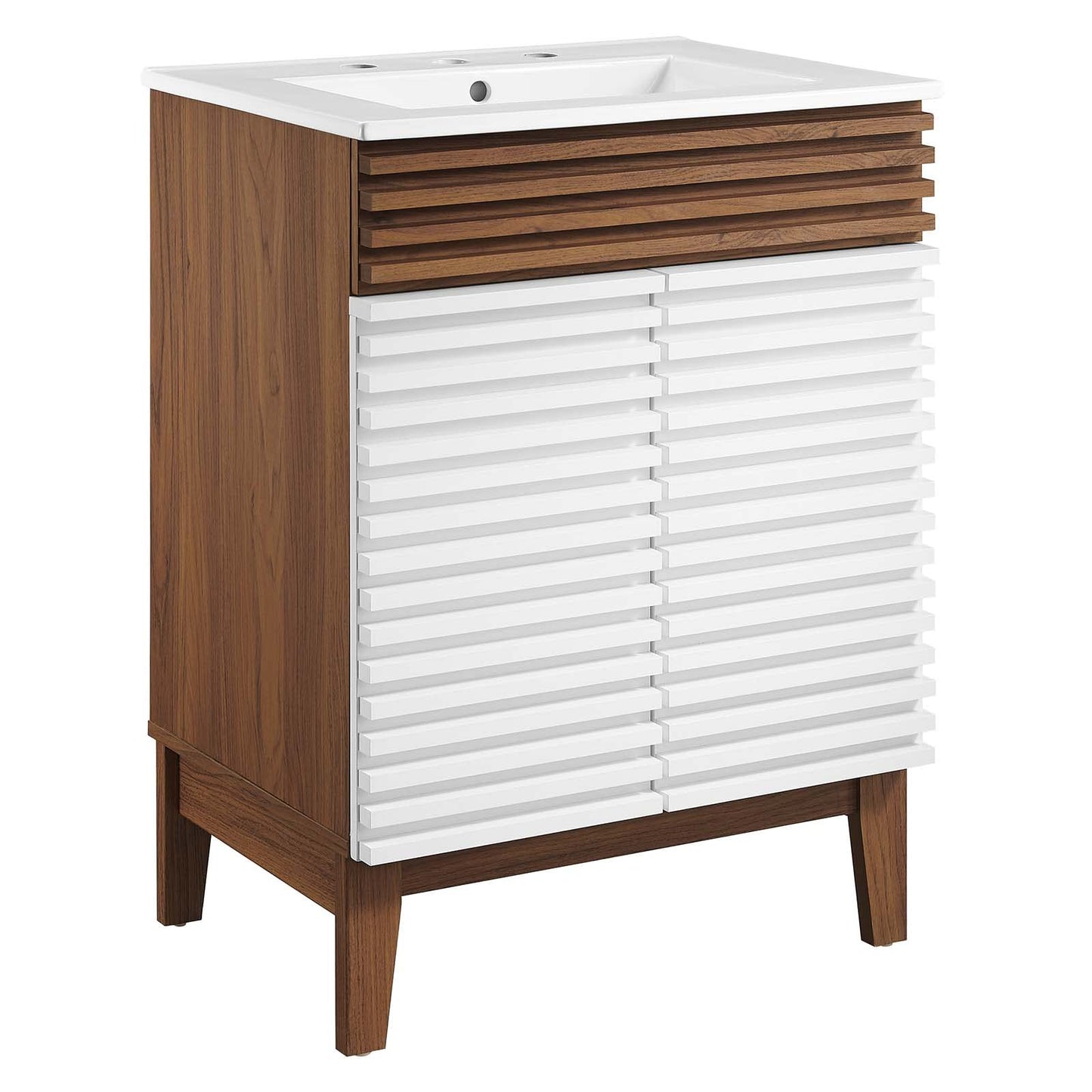 Modway Render 48" Double Sink Bathroom Vanity Cabinet in Walnut White