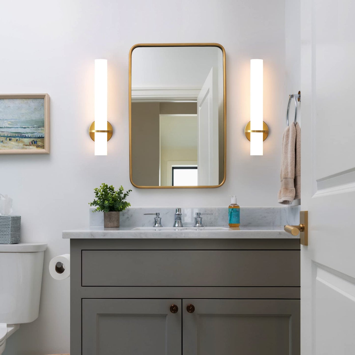 Gold Wall Sconces Set of Two - Dimmable Modern Sconces Wall Lighting 18W 3000K Led Wall Lights Acrylic Lampshade Hardwired Wall Light Fixtures for Living Room Bedroom Bathroom Hallway 18inch
