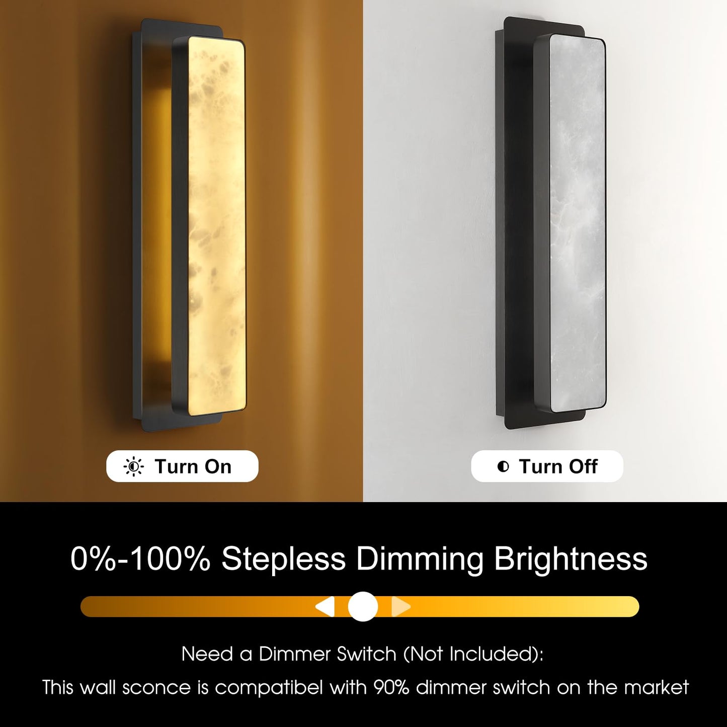 Modern Alabaster Wall Sconces Set of Two, 20" Gold Bathroom Sconces Wall Lighting Brass Sconce Vanity Light Indoor Natural Marble Wall Lights for Living Room, Dining Room, Bedroom, Stairs, Foyer