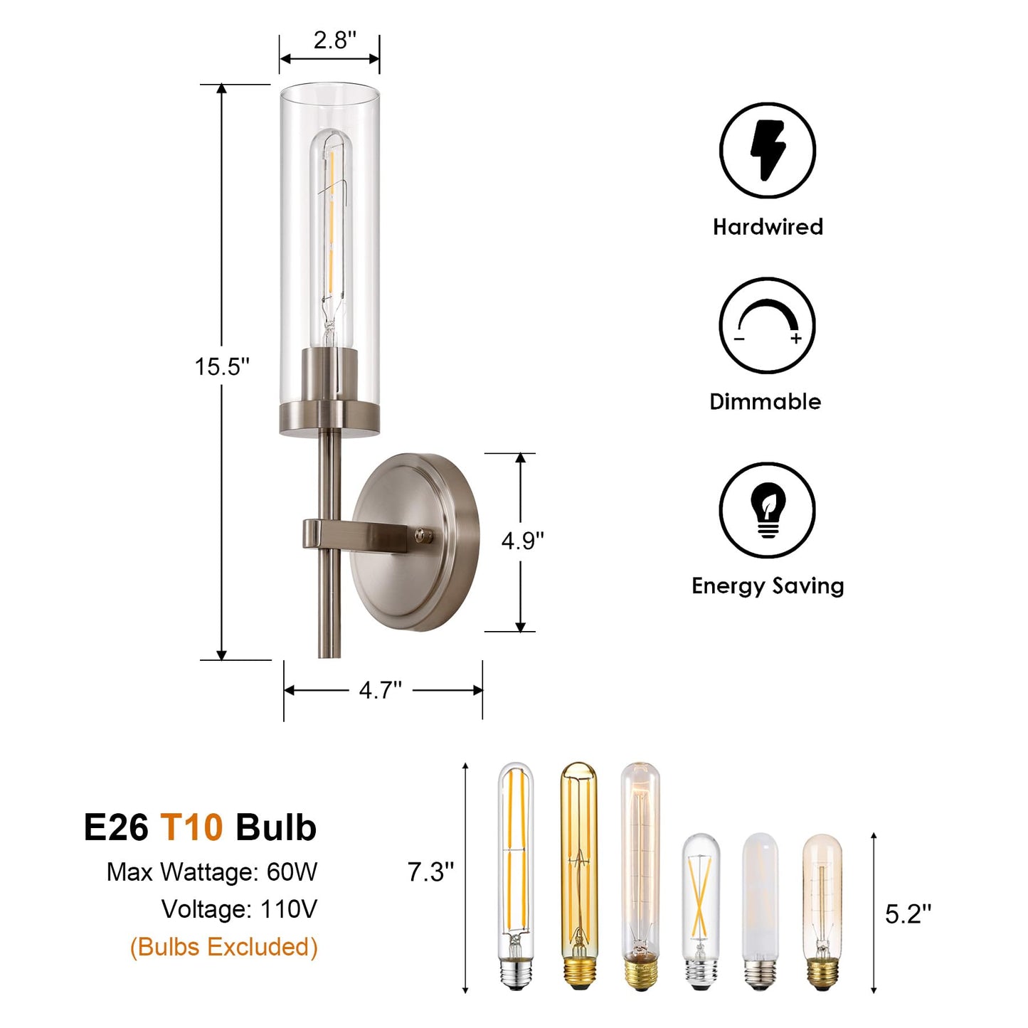 Gold Wall Sconces Set of 2, Modern Bathroom Sconces Wall Lighting Vanity Light Fixtures with Clear Glass, Brushed Brass Wall Mount Lights for Living Room Corridor Mirror Bedroom Stairs