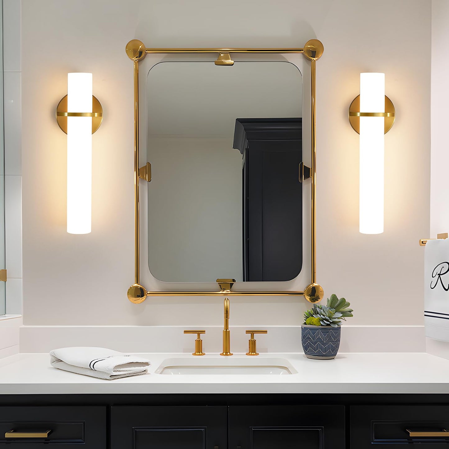 Gold Wall Sconces Set of Two - Dimmable Modern Sconces Wall Lighting 18W 3000K Led Wall Lights Acrylic Lampshade Hardwired Wall Light Fixtures for Living Room Bedroom Bathroom Hallway 18inch
