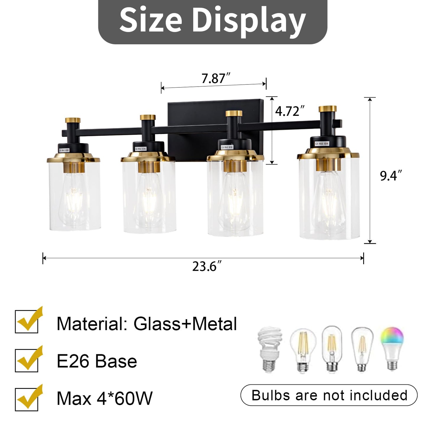 3 Light Bathroom Light Fixtures, Black and Brushed Gold Vanity Light Fixture Over Mirror, Modern Wall Sconces Lighting Wall Lamp for Bathroom, Bedroom, Hallway with Clear Glass Shade